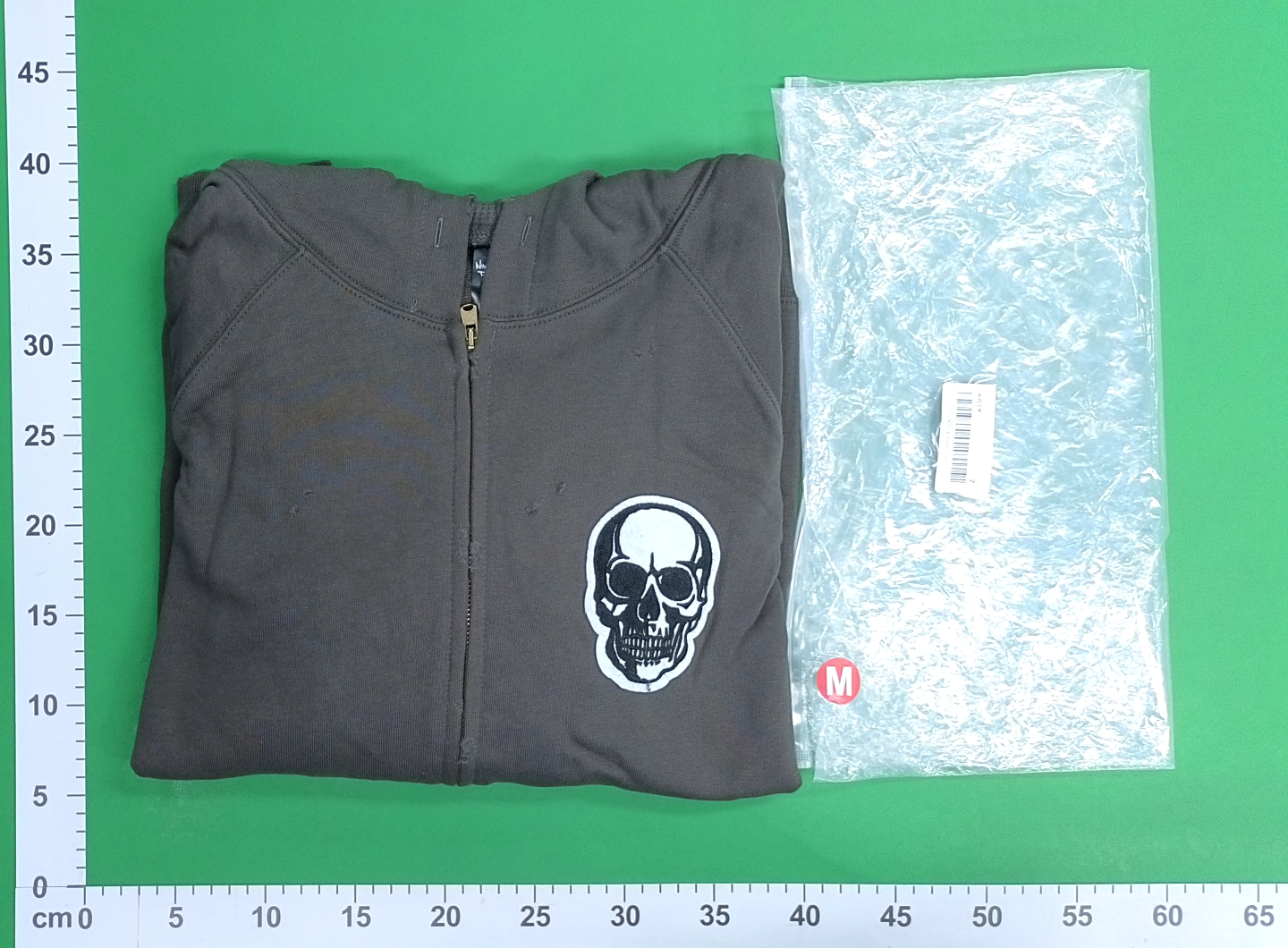 Gray Skull Patch Hoodie Zip-Up Sweatshirt