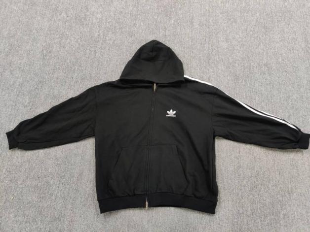 Adidas Black Hooded Track Jacket with White Stripes