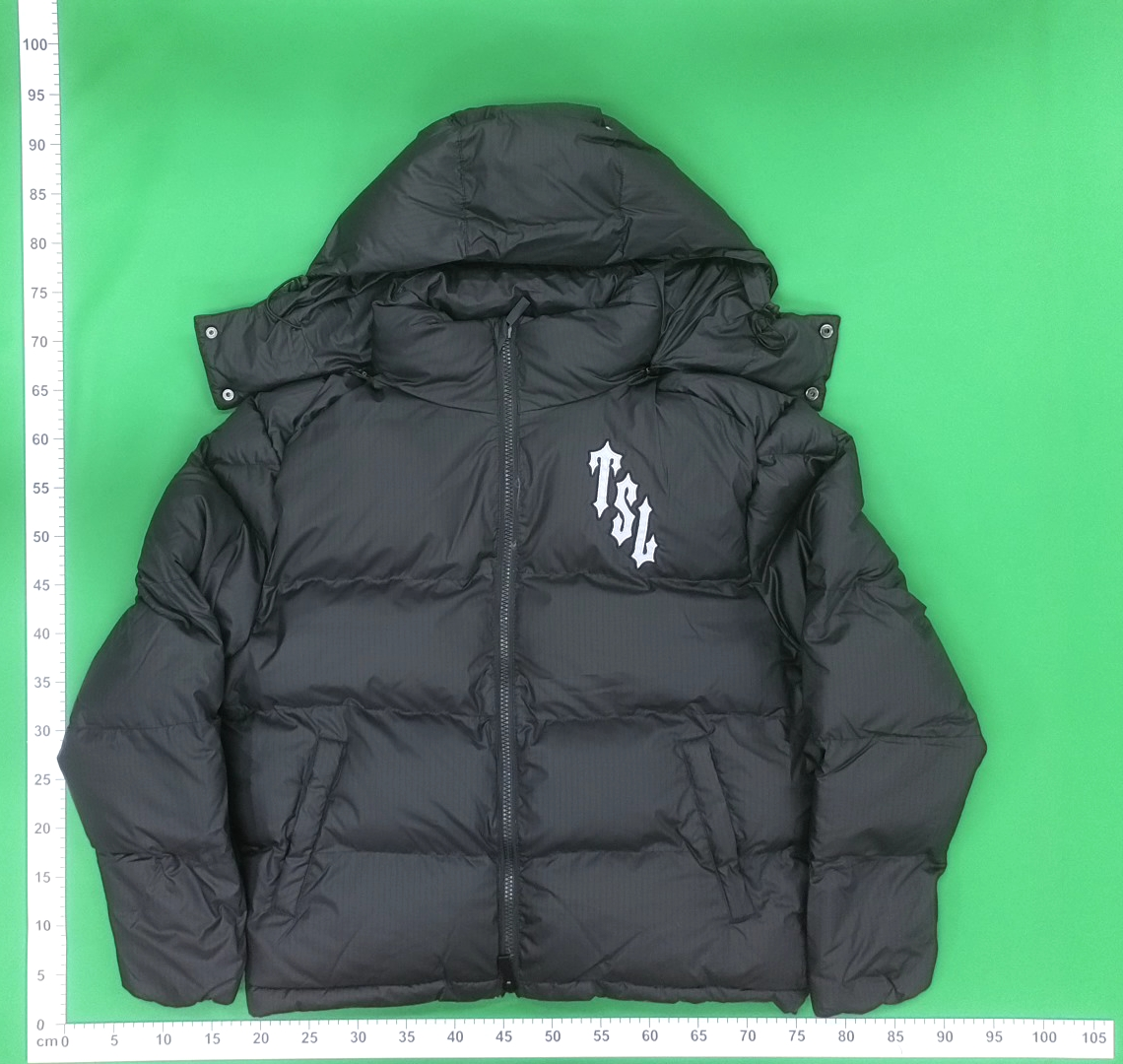 Black Quilted Down Jacket with Detachable Hood
