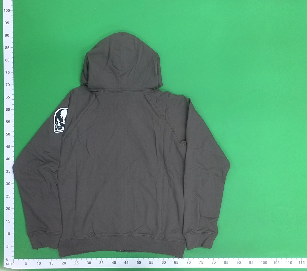 Gray Skull Patch Hoodie Zip-Up Sweatshirt