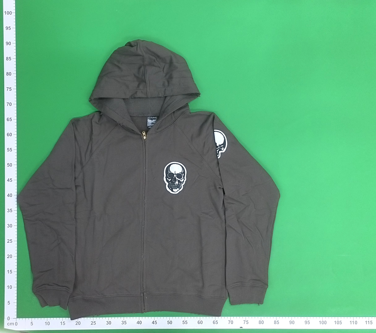 Gray Skull Patch Hoodie Zip-Up Sweatshirt