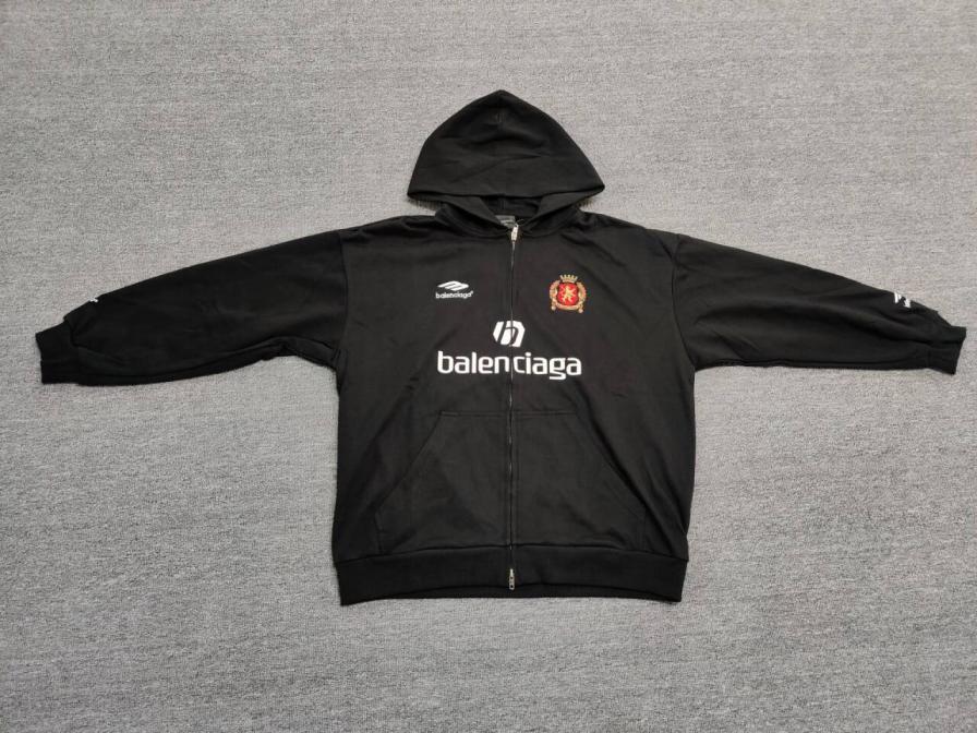 Alenciaga Black Zip-Up Hoodie with Logo and Crest Design