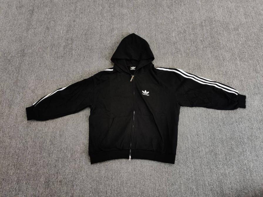 Adidas Black Hooded Track Jacket with White Stripes
