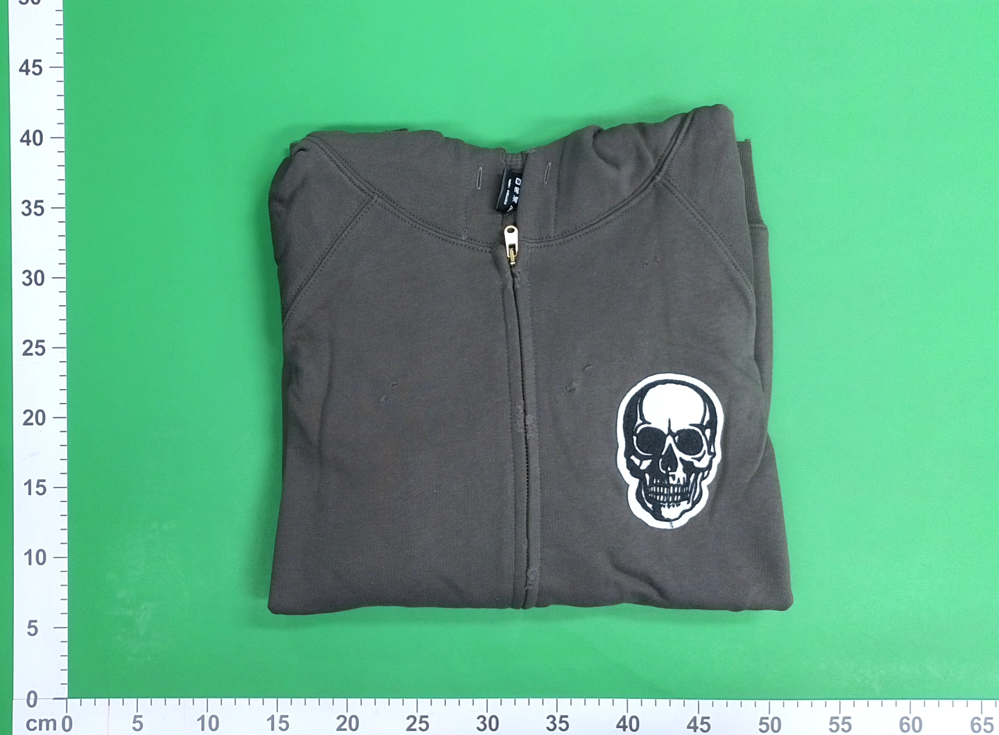 Gray Skull Patch Hoodie Zip-Up Sweatshirt