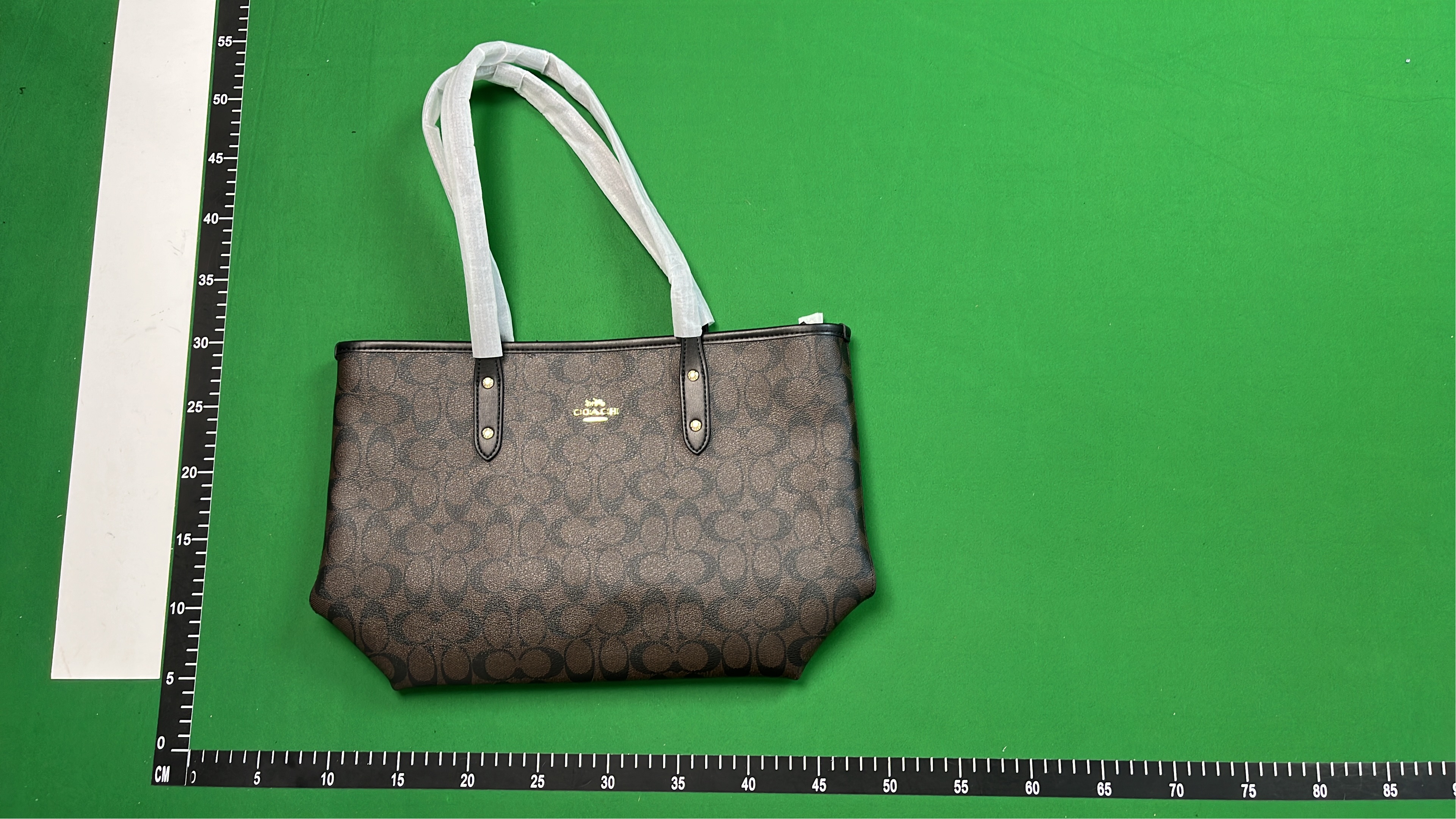 Coach Signature Tote Bag in Beige with White Trim