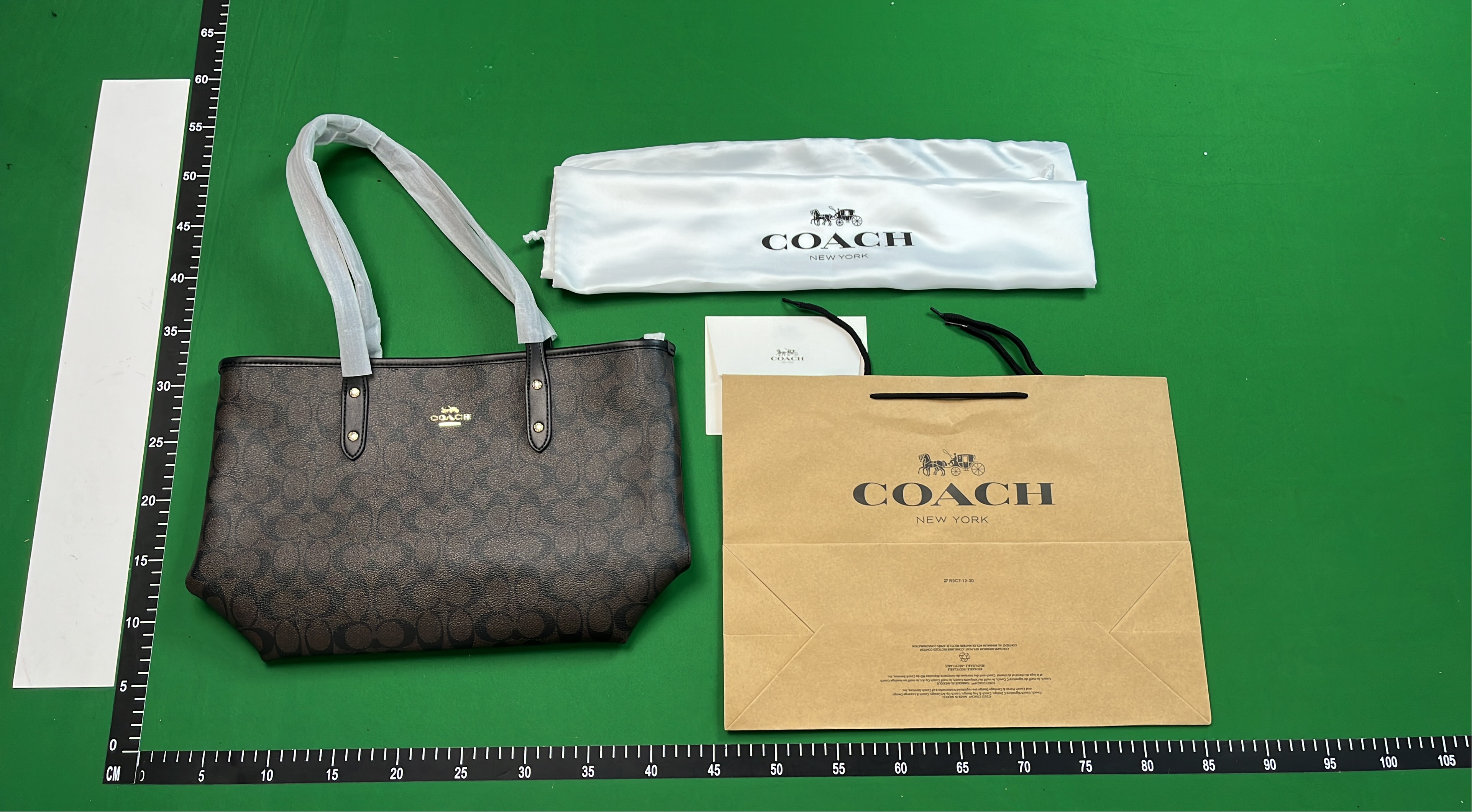 Coach Signature Tote Bag in Beige with White Trim
