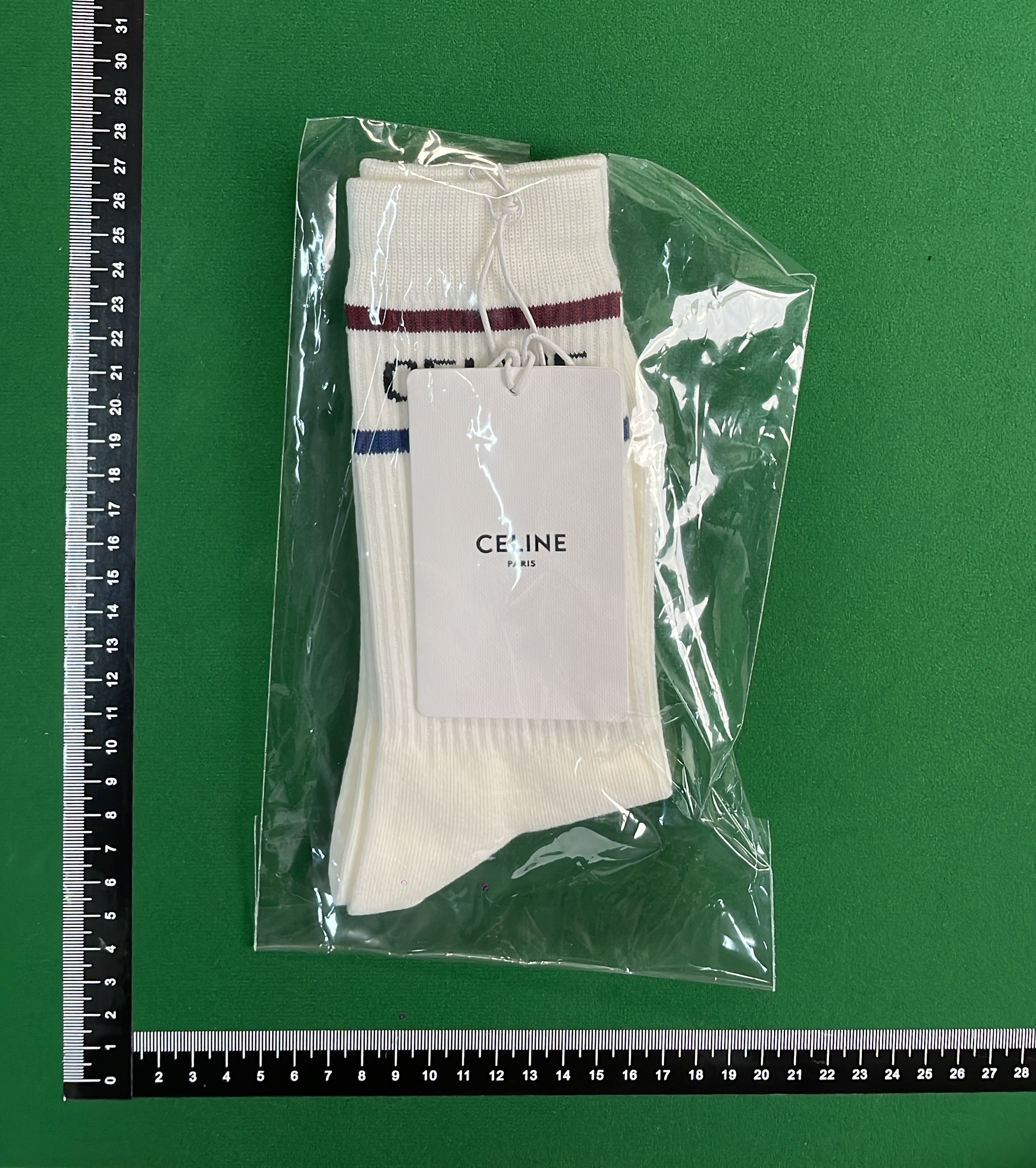 Celine White Logo Socks with Color Stripes