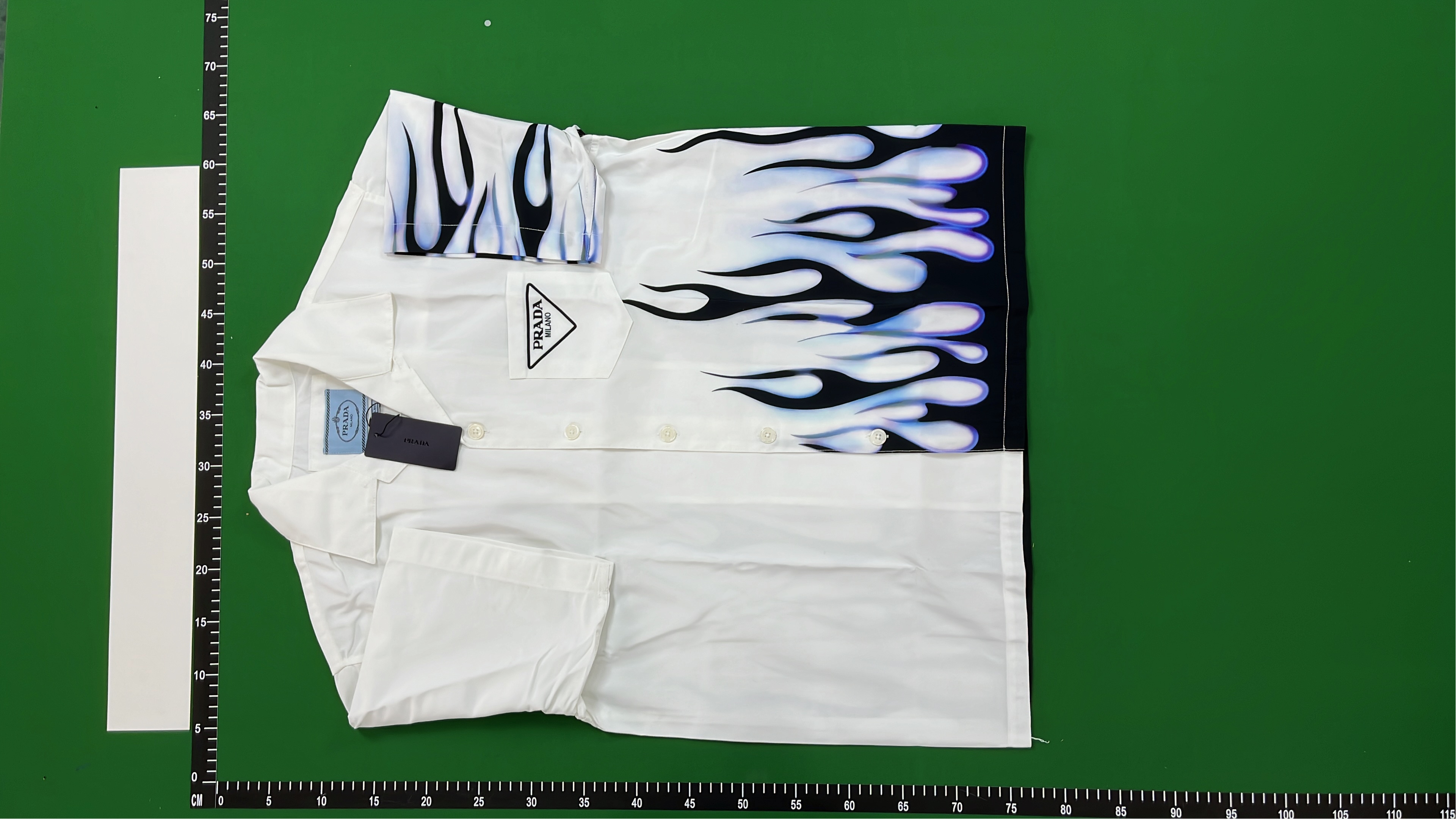 Prada Flame Print White Short Sleeve Shirt Men's Fashion