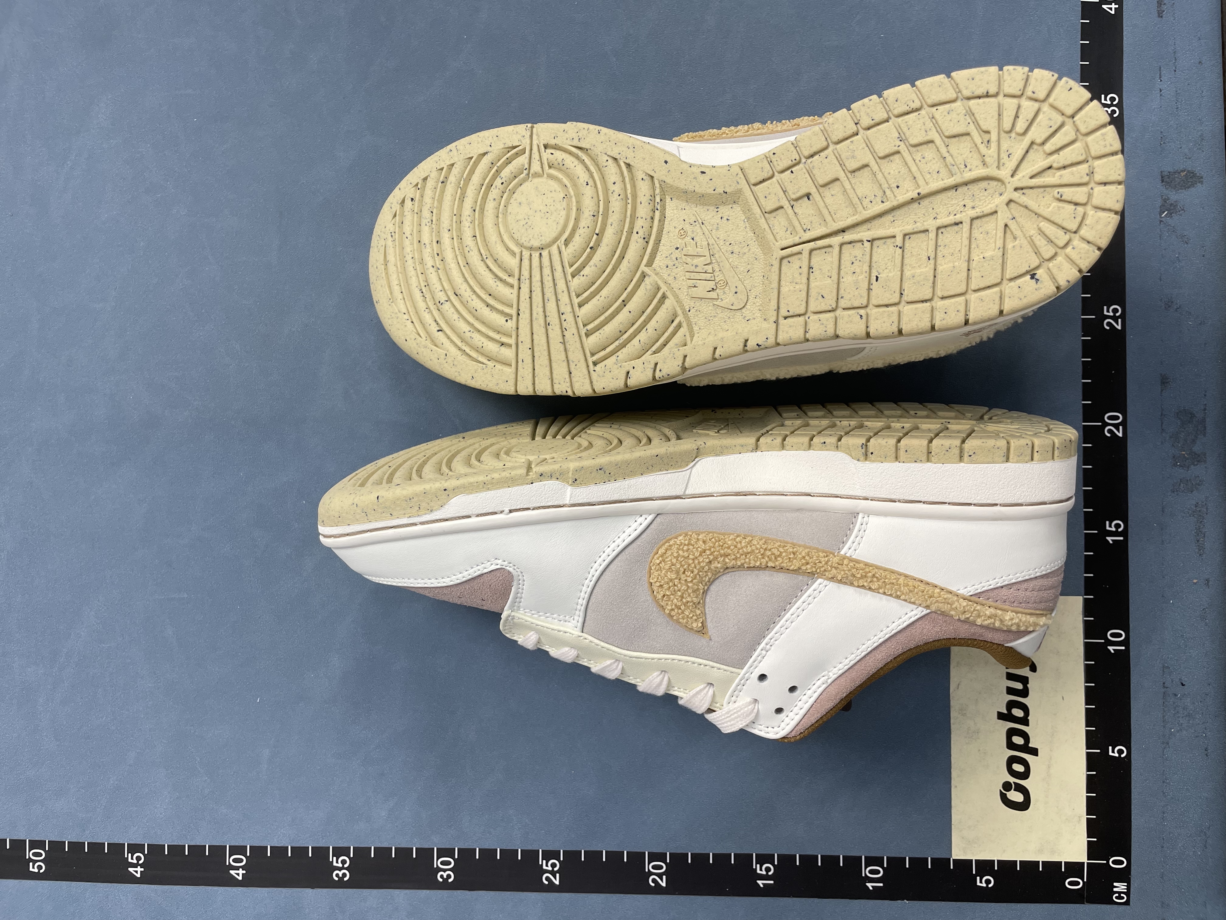 Nike Dunk Low White Beige Suede Rabbit Logo Sneakers