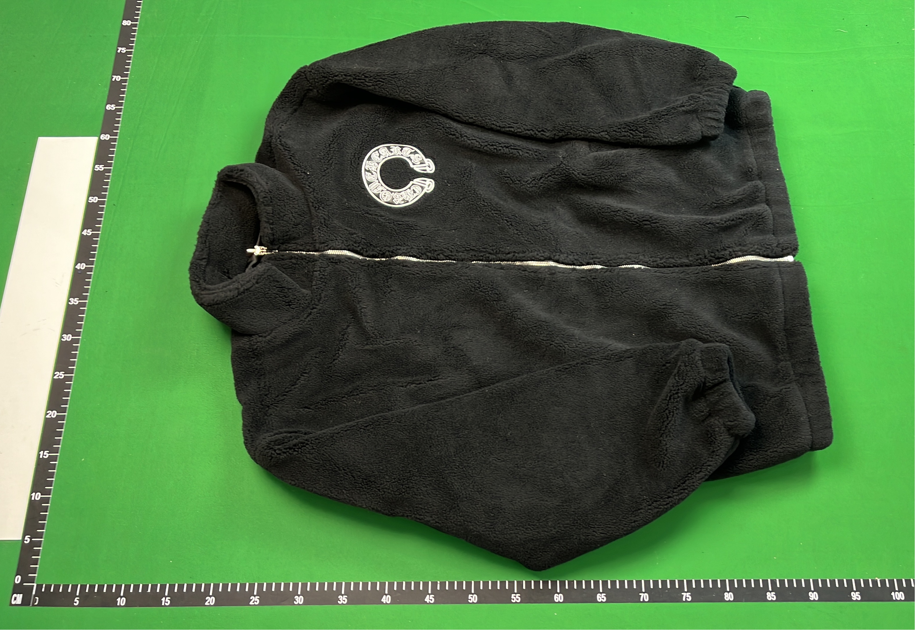 Black Fuzzy Zip-Up Jacket with Logo Patch