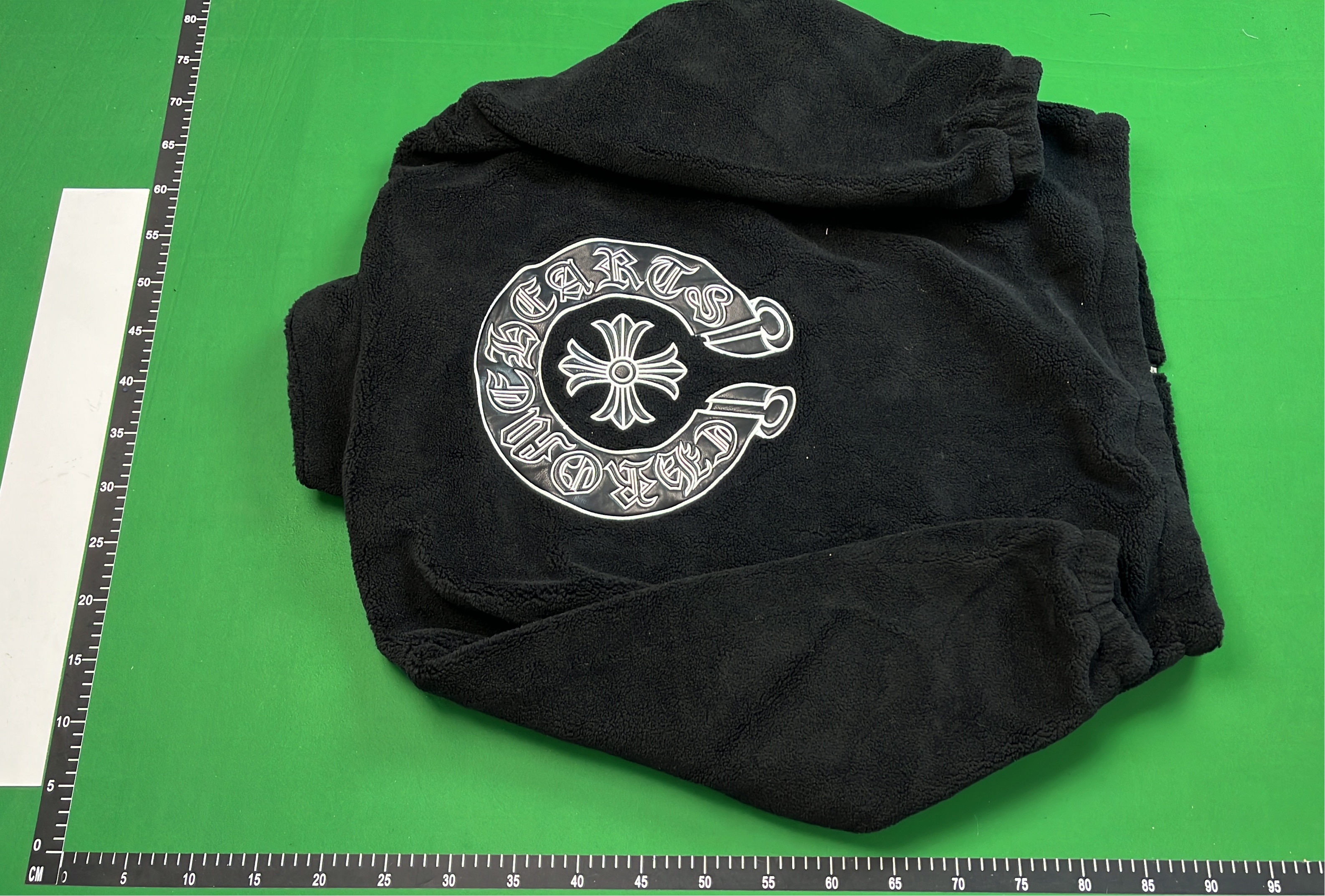 Black Fuzzy Zip-Up Jacket with Logo Patch