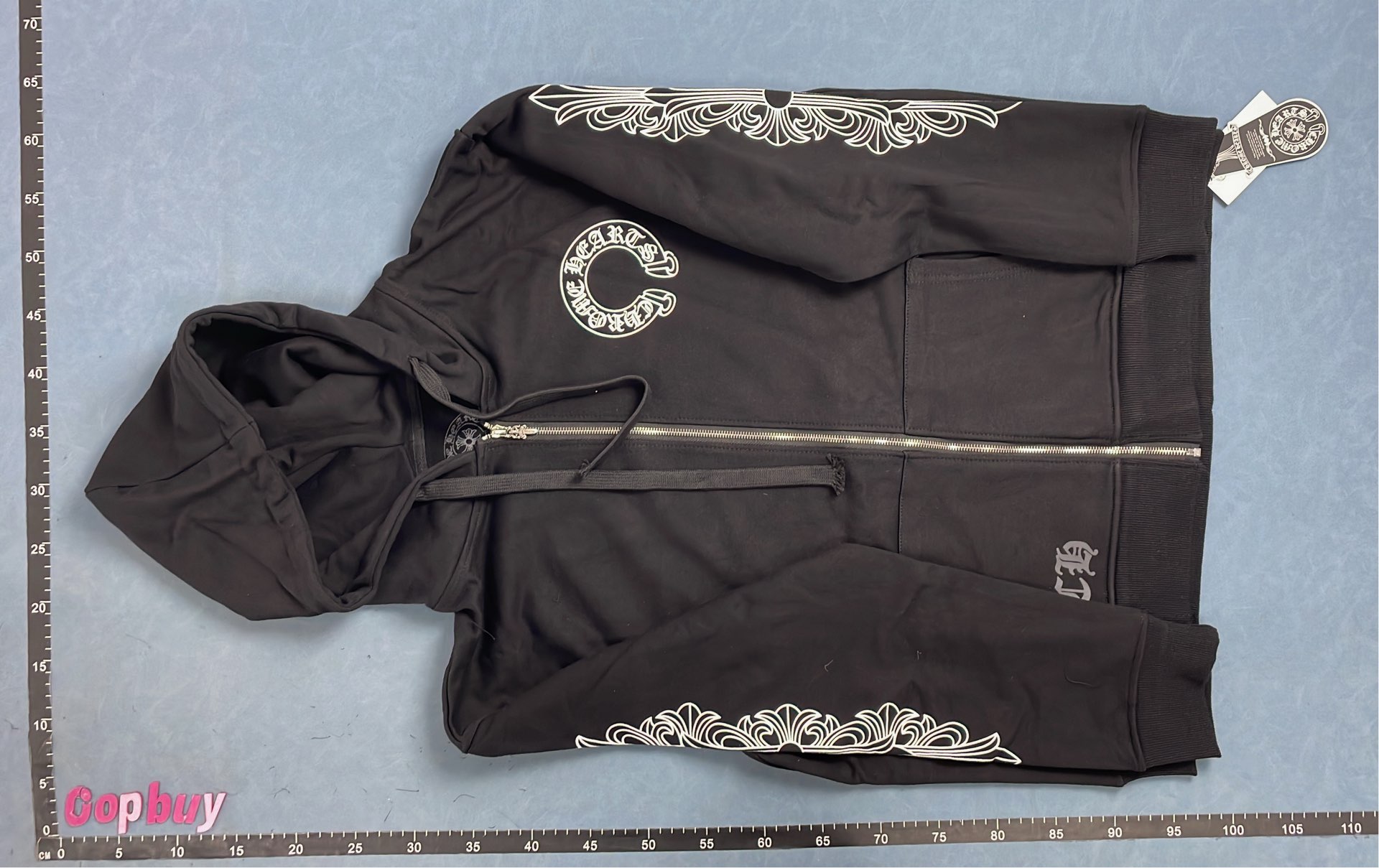 Chrome Hearts Hoodie with Horseshoe Logo and Ornate Sleeve Design