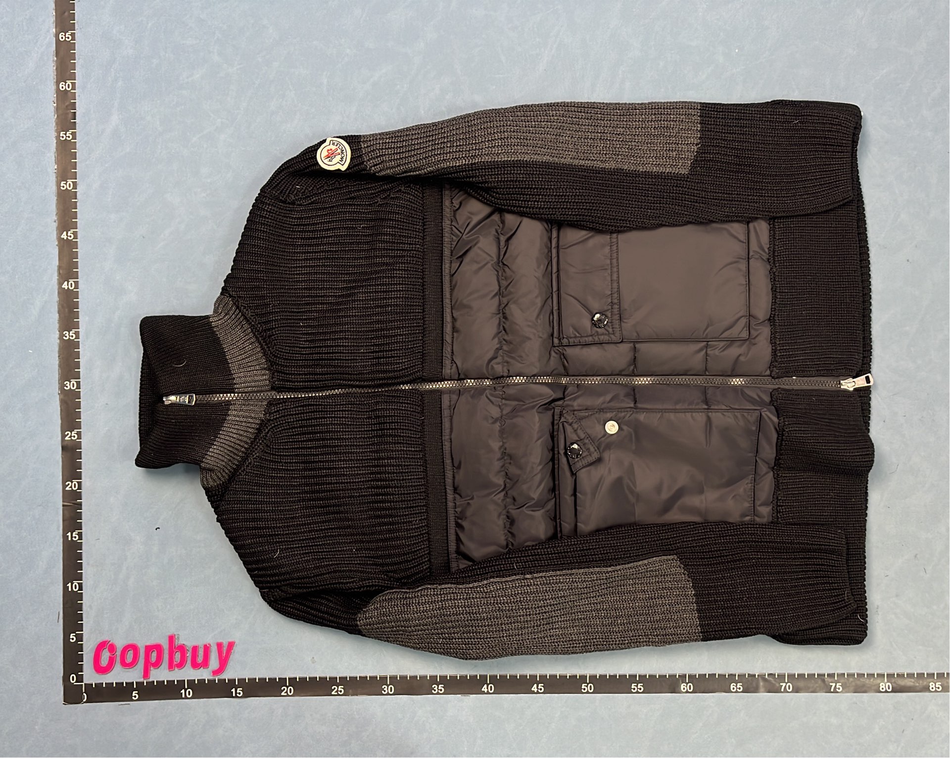 Moncler Knit Hybrid Down Jacket in Olive Green and Black