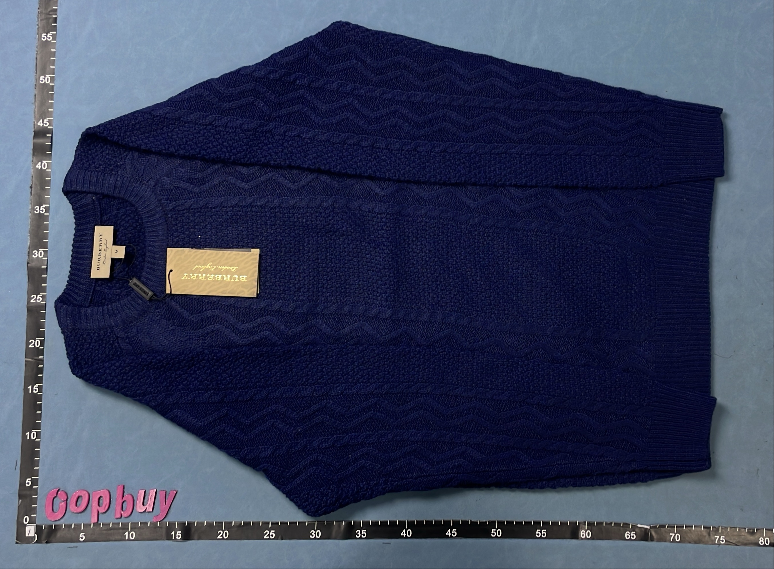 Burberry Navy Cable Knit Sweater Men's Crewneck