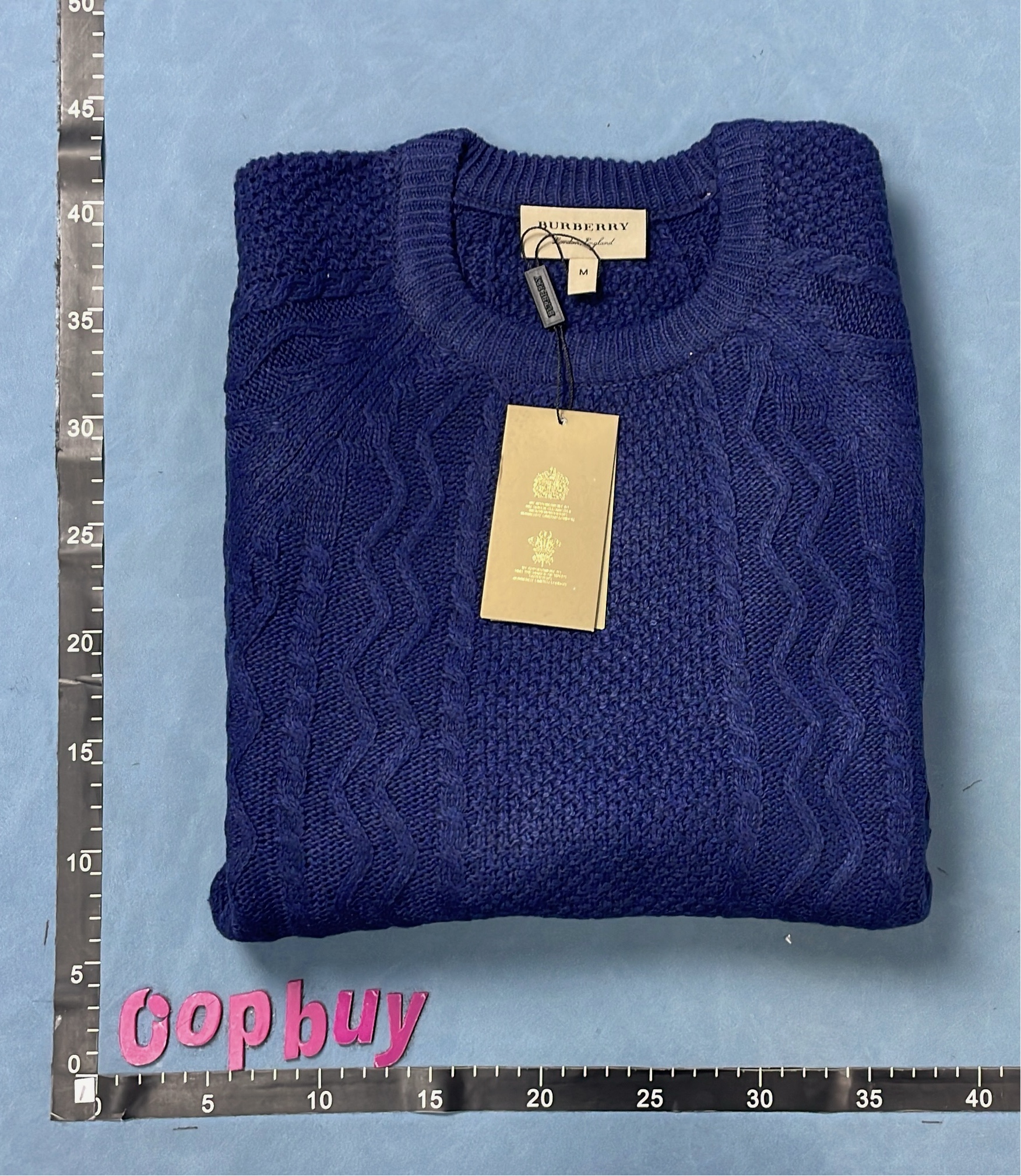 Burberry Navy Cable Knit Sweater Men's Crewneck