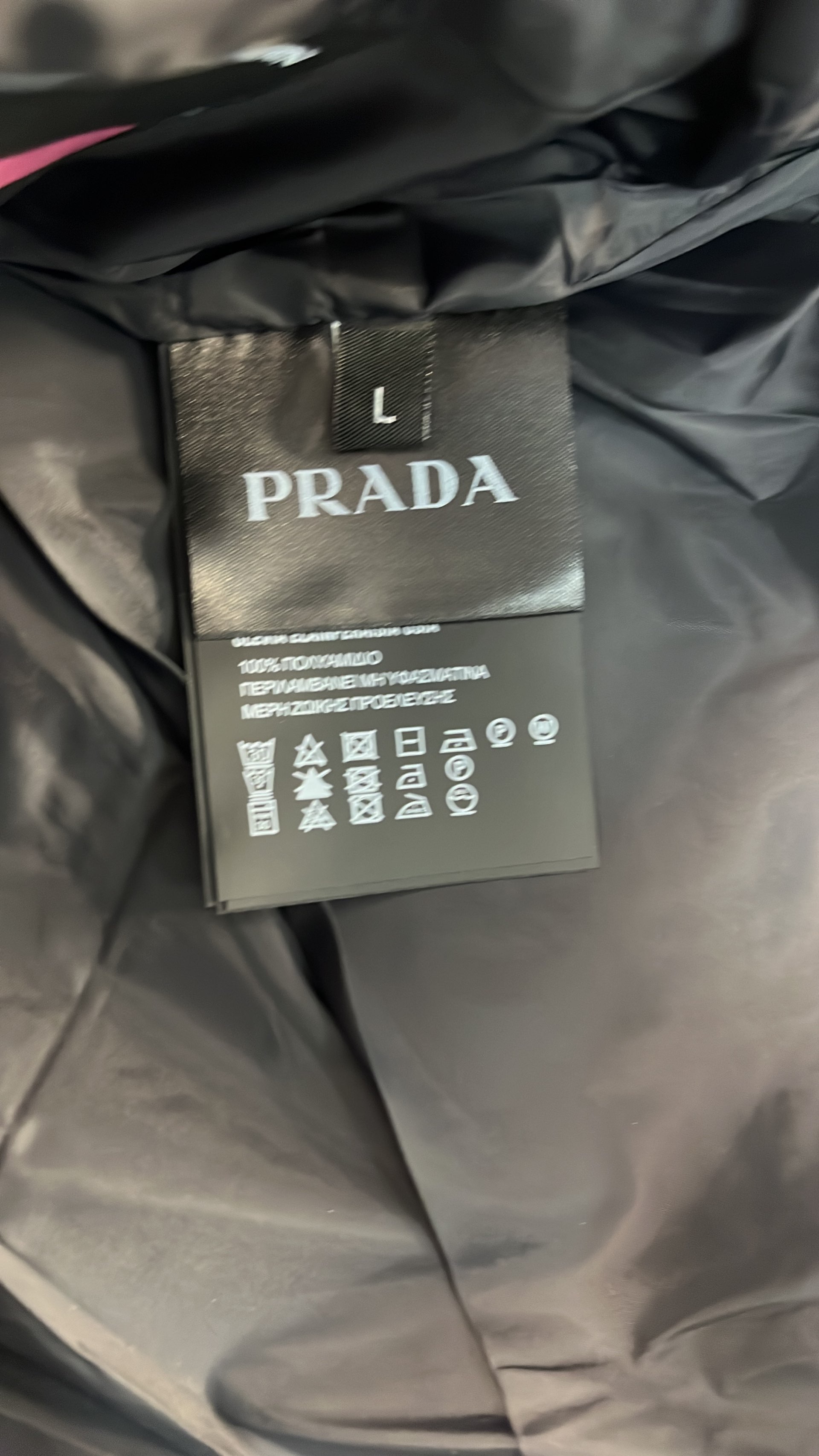 Prada Black Puffer Jacket with Hood and Logo Patch