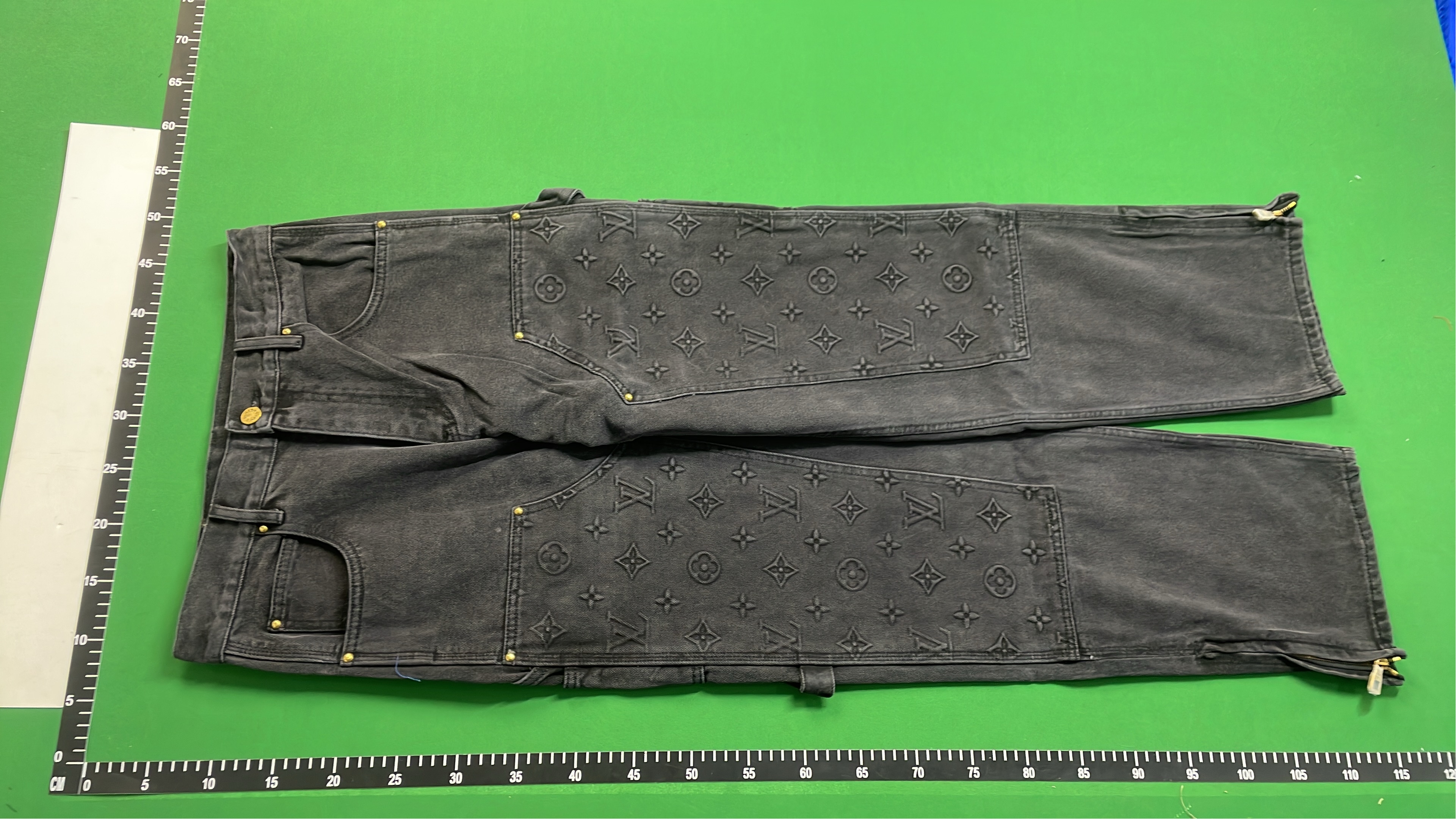 Black Embossed Denim Long Pants for Men