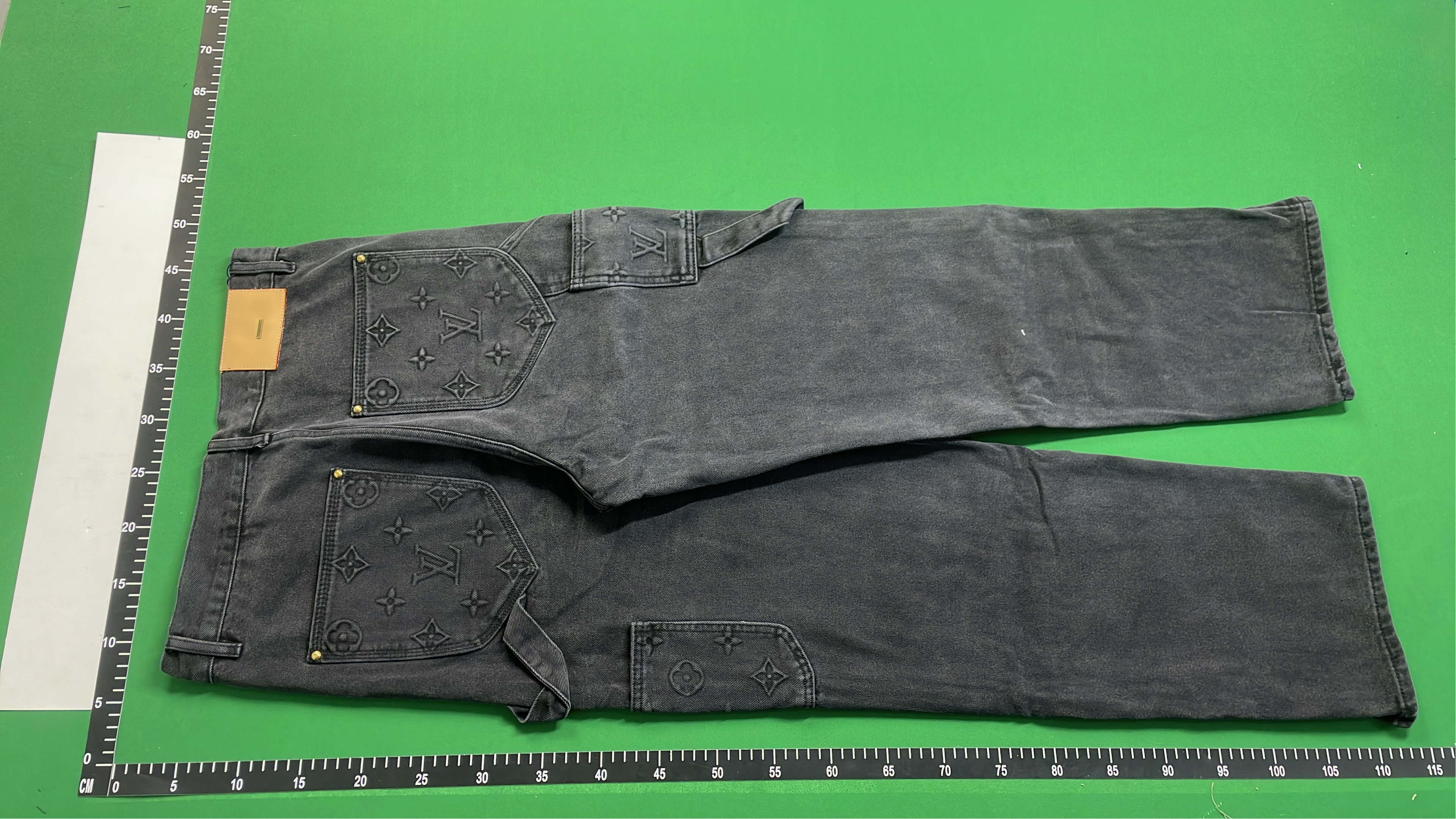 Black Embossed Denim Long Pants for Men