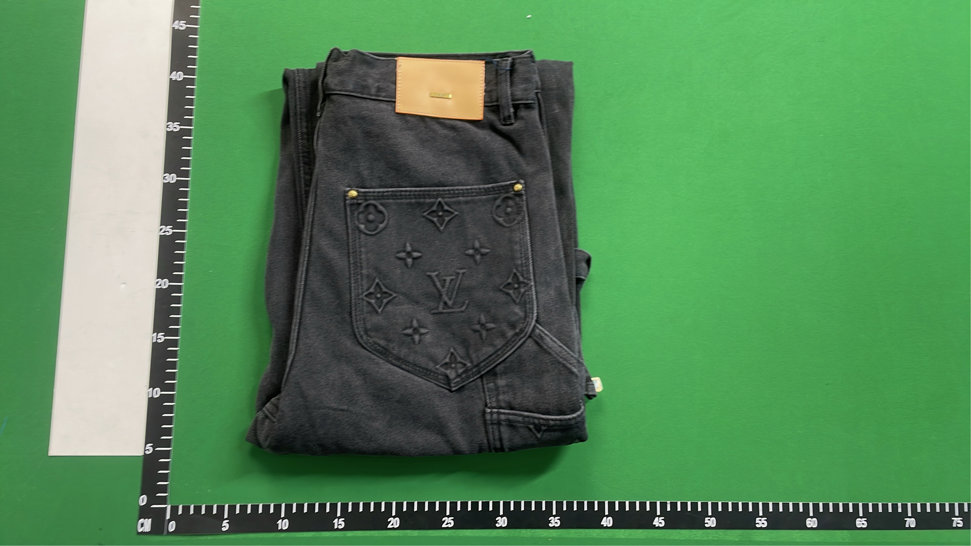 Black Embossed Denim Long Pants for Men