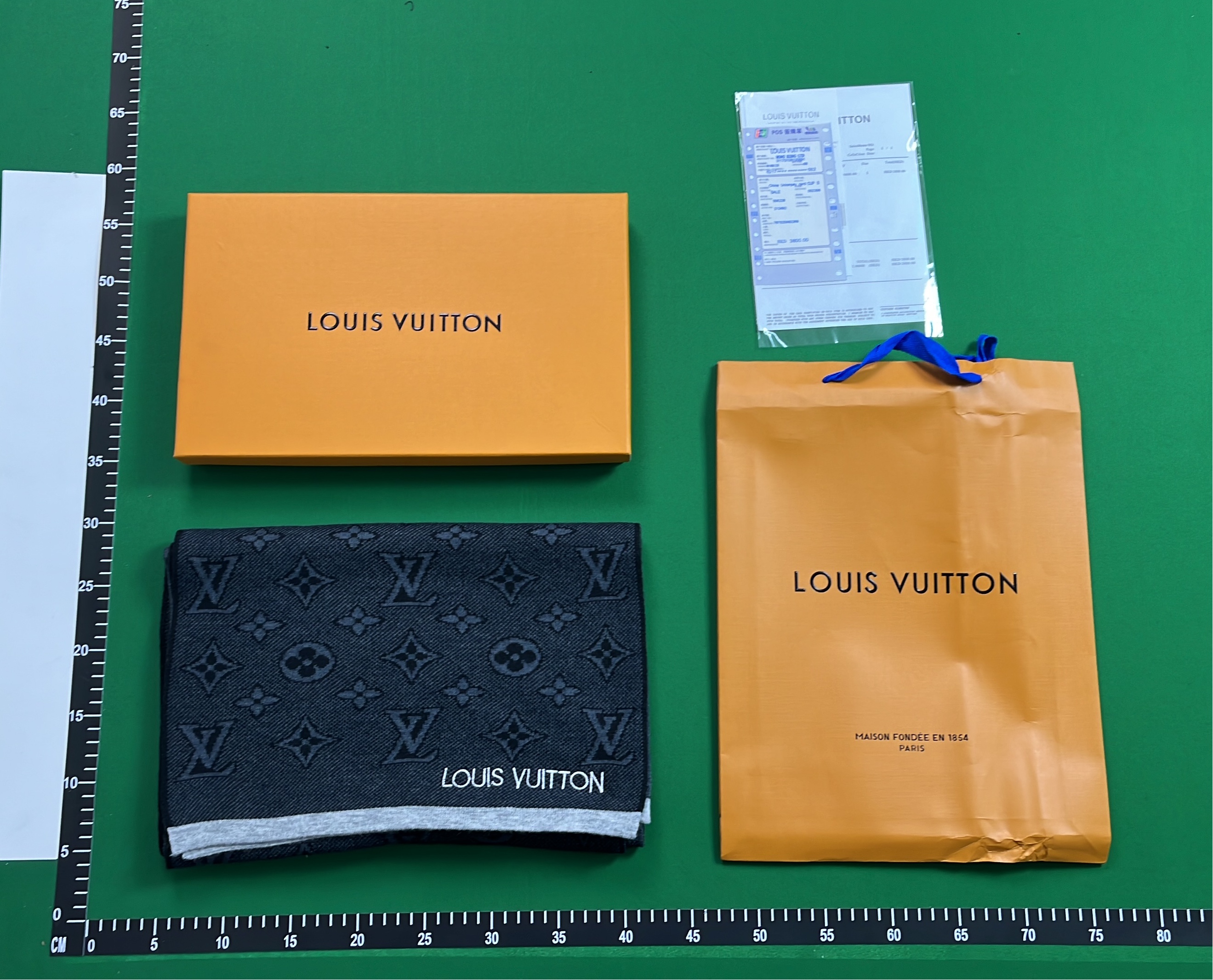 Louis Vuitton Monogram Scarf with Blue and Gray Trim