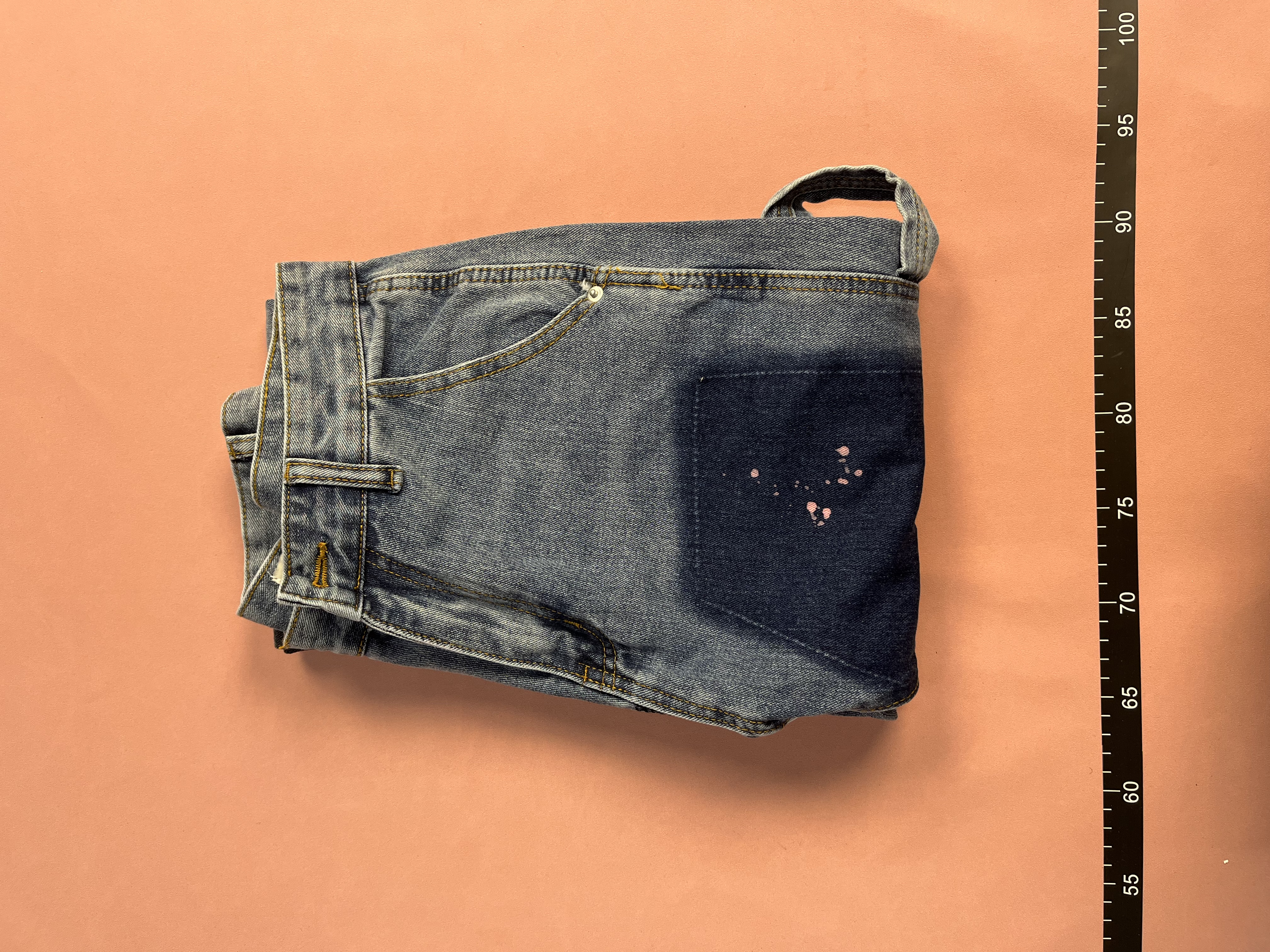 Patchwork Denim Trousers with Colorful Panels and Frayed Hem