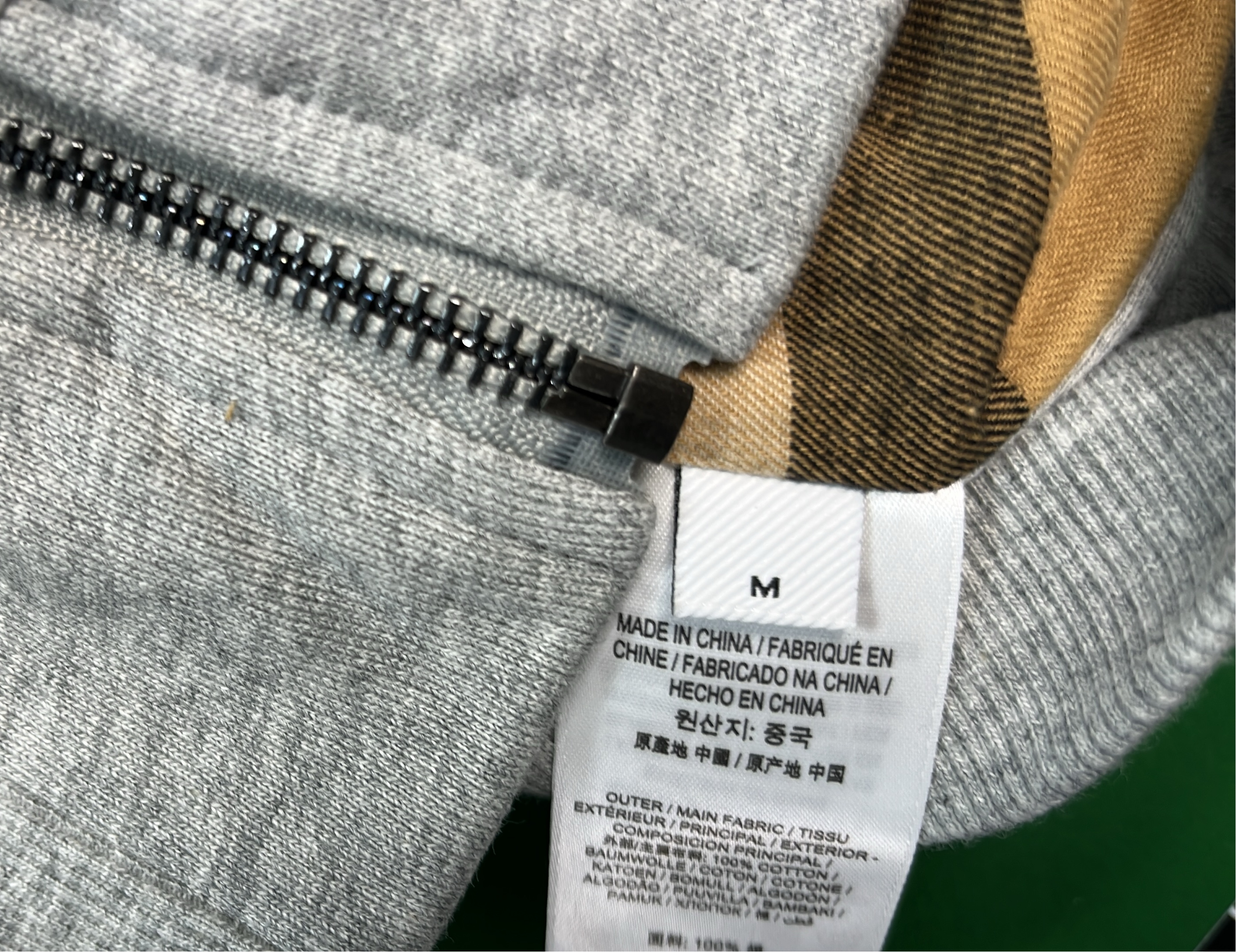 Black Hoodie with Zipper and Plaid Lining