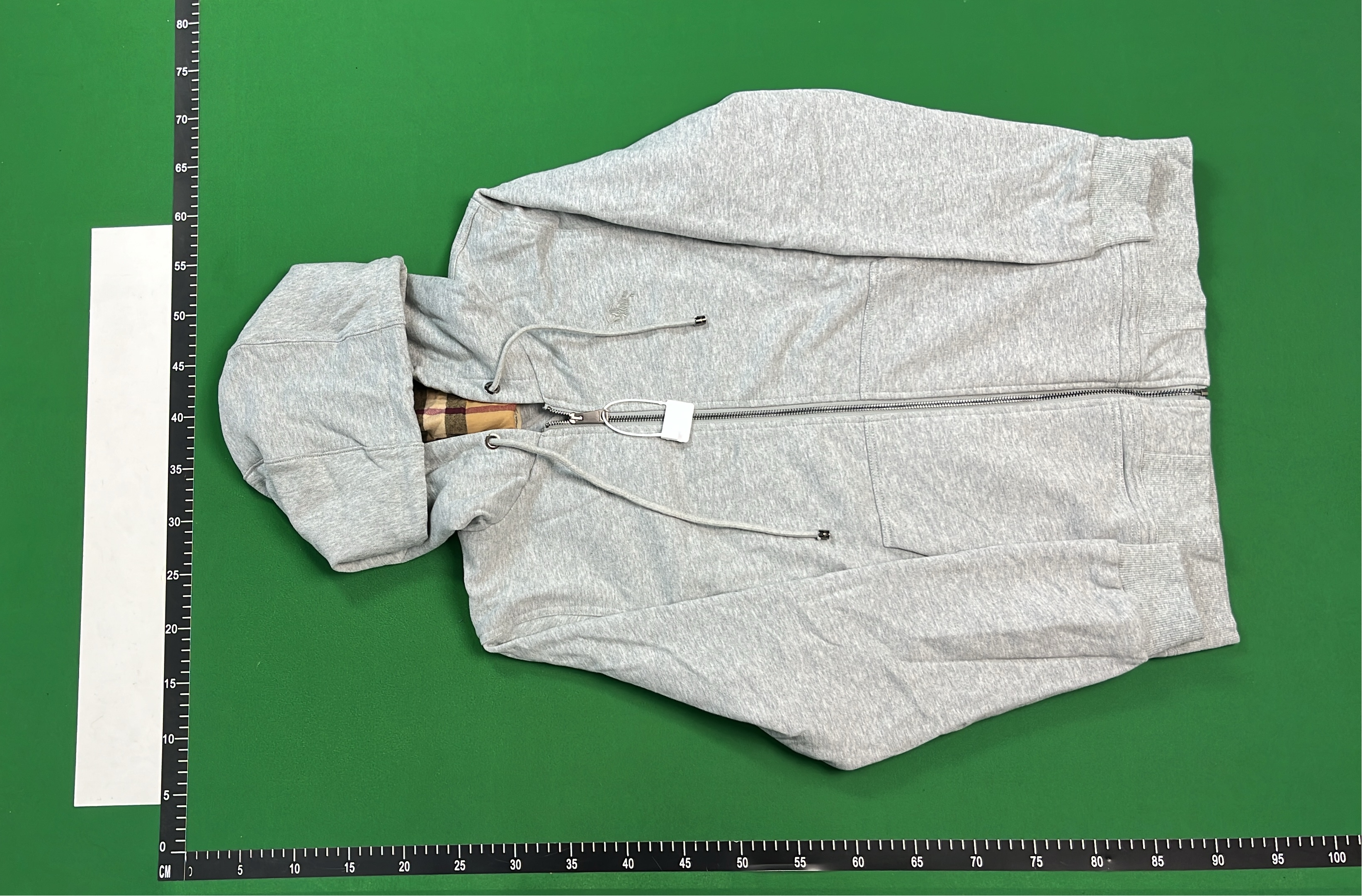 Black Hoodie with Zipper and Plaid Lining
