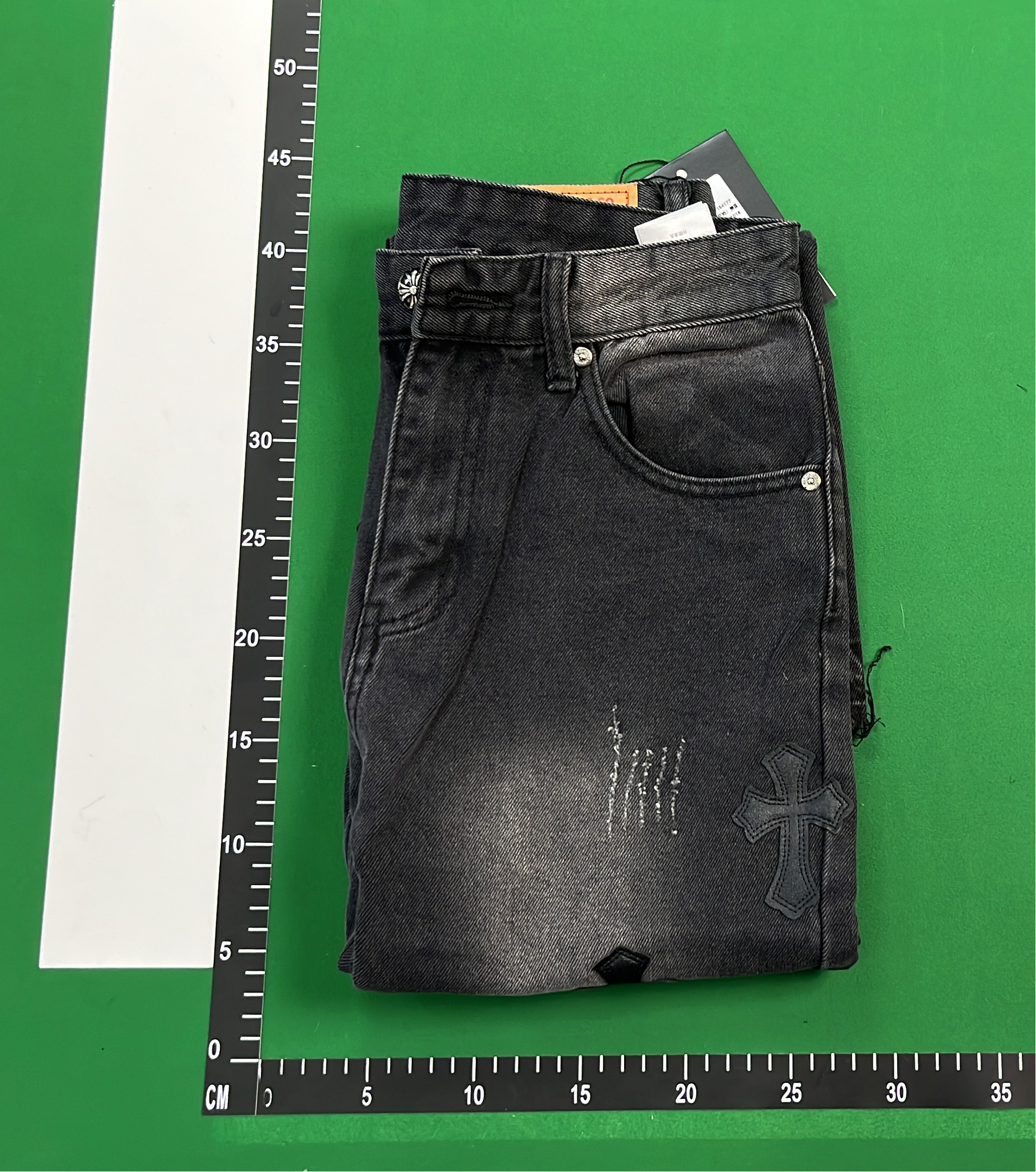 Black Cross Embroidered Jeans for Men - Gothic Style Denim Pants