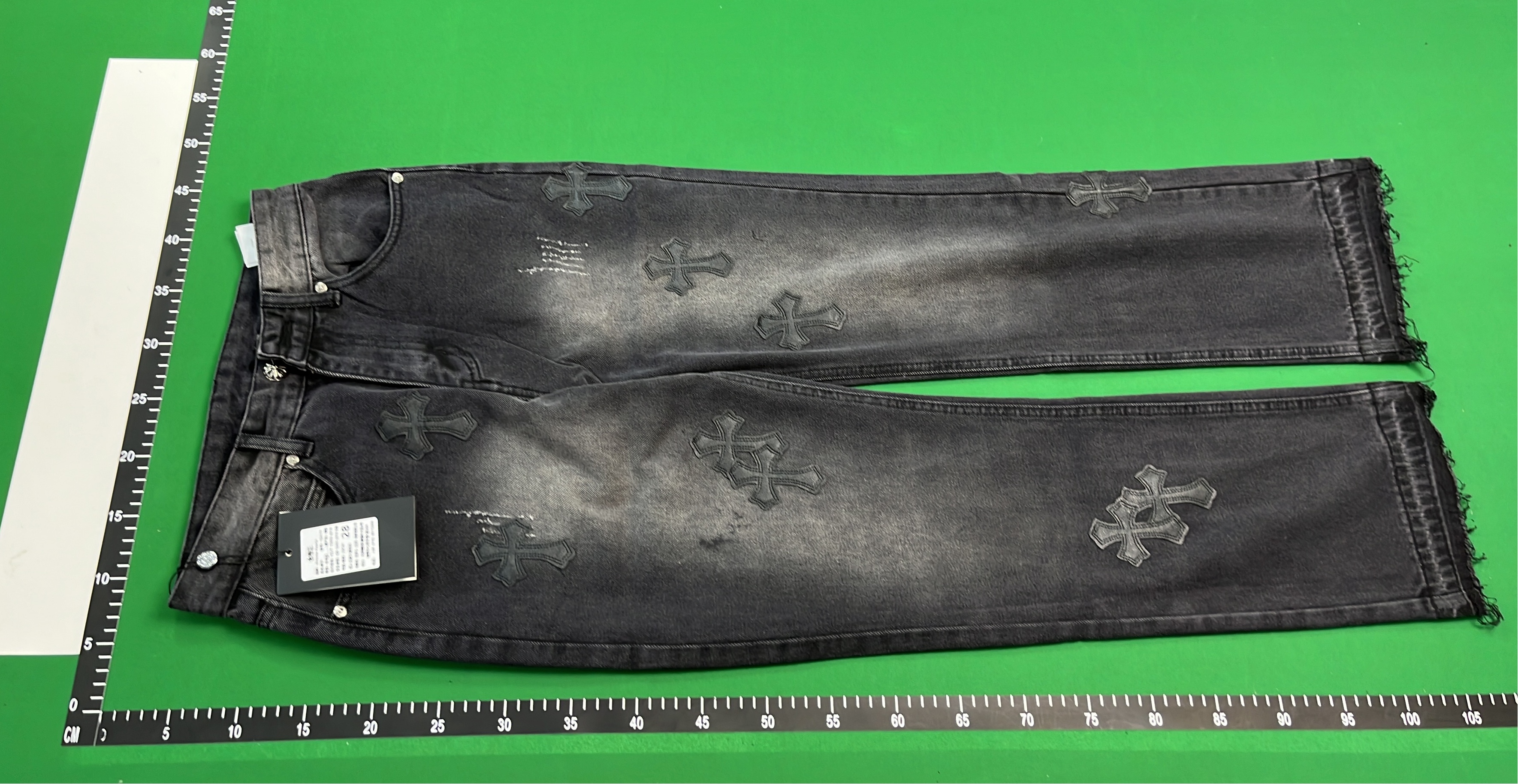 Black Cross Embroidered Jeans for Men - Gothic Style Denim Pants