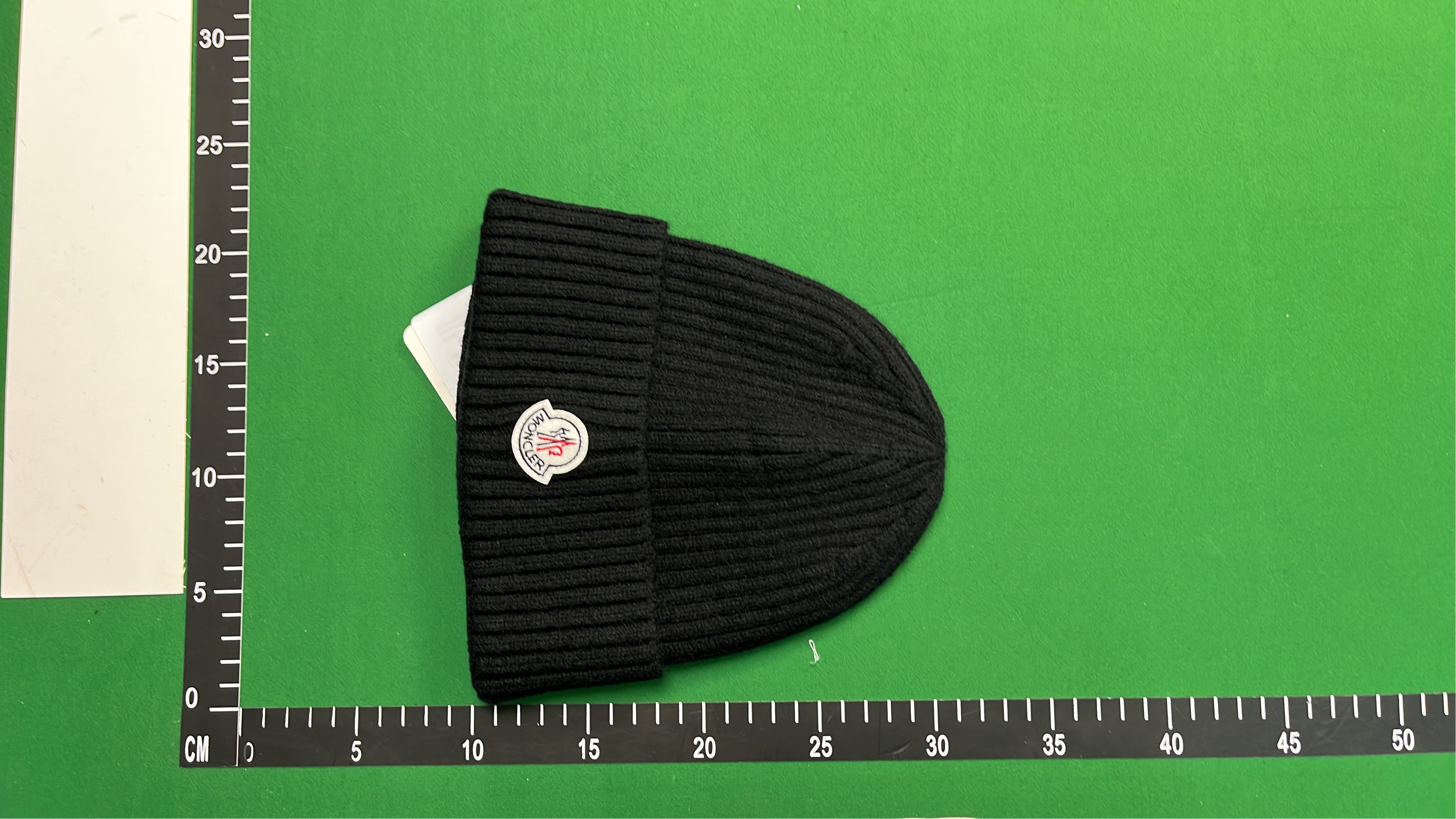Moncler Black Ribbed Beanie Hat with Logo Patch