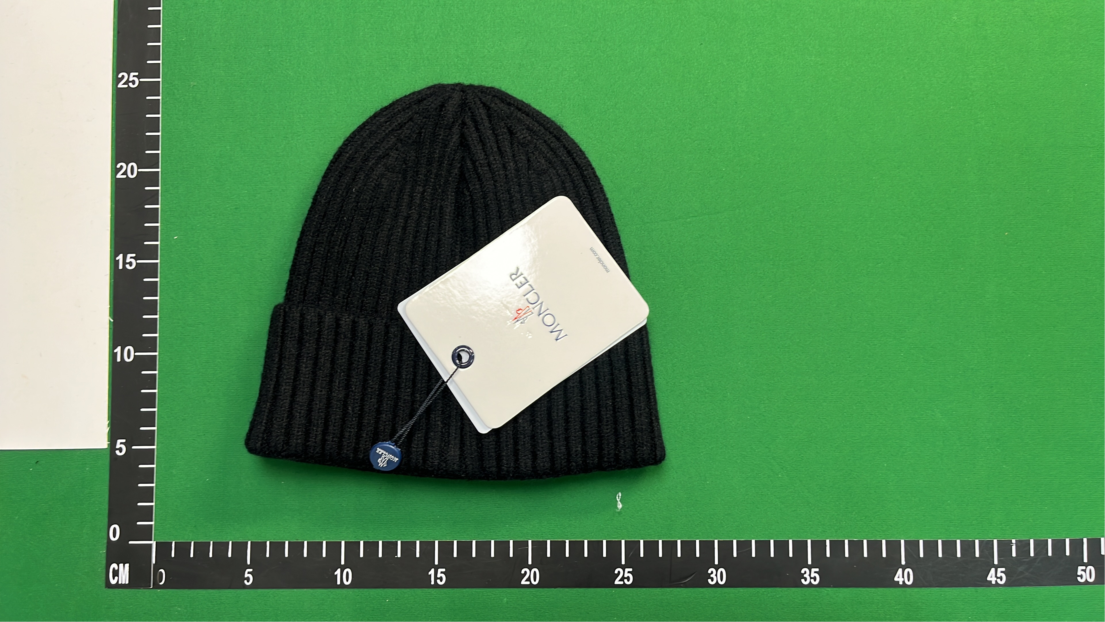 Moncler Black Ribbed Beanie Hat with Logo Patch
