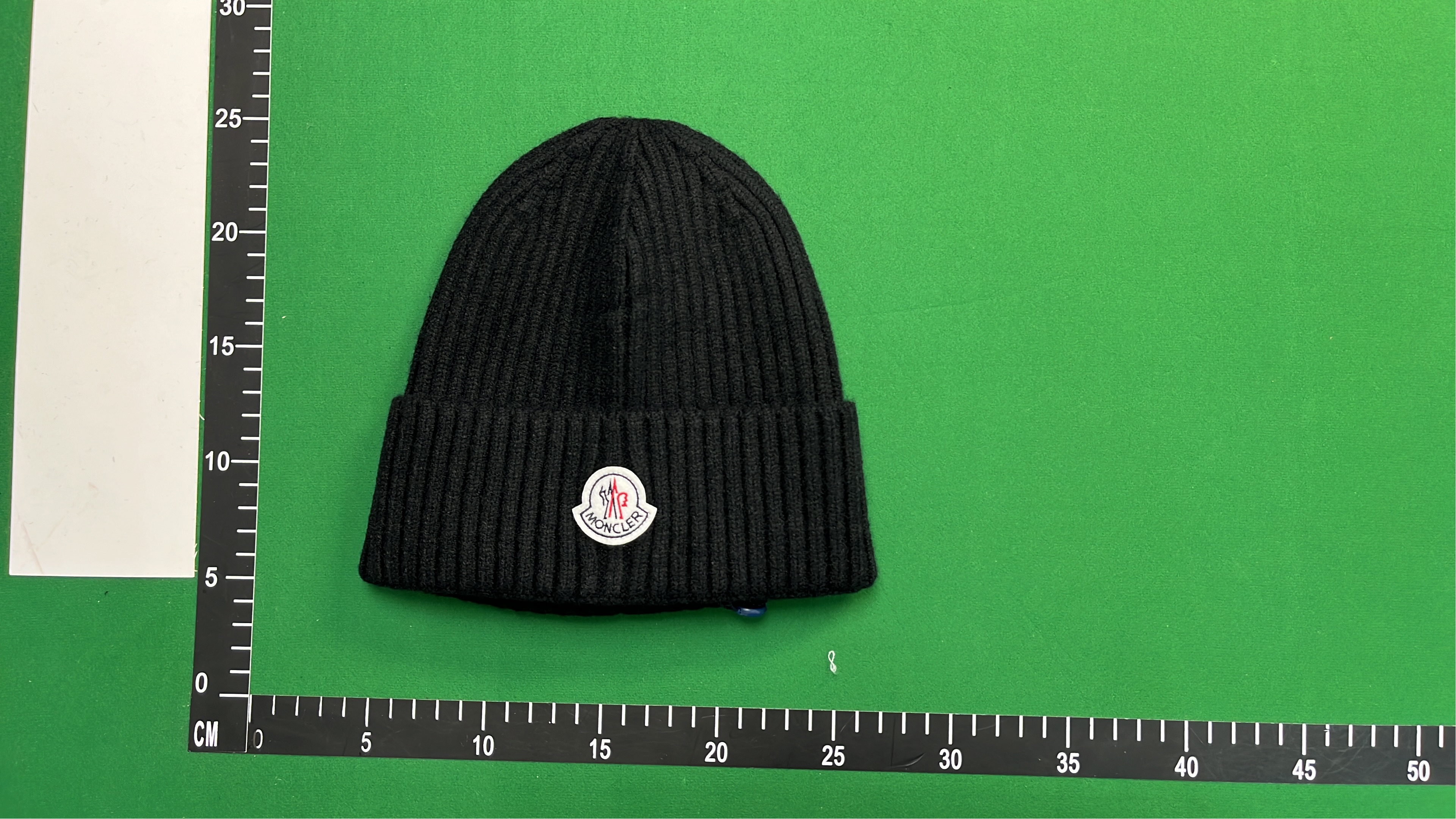 Moncler Black Ribbed Beanie Hat with Logo Patch