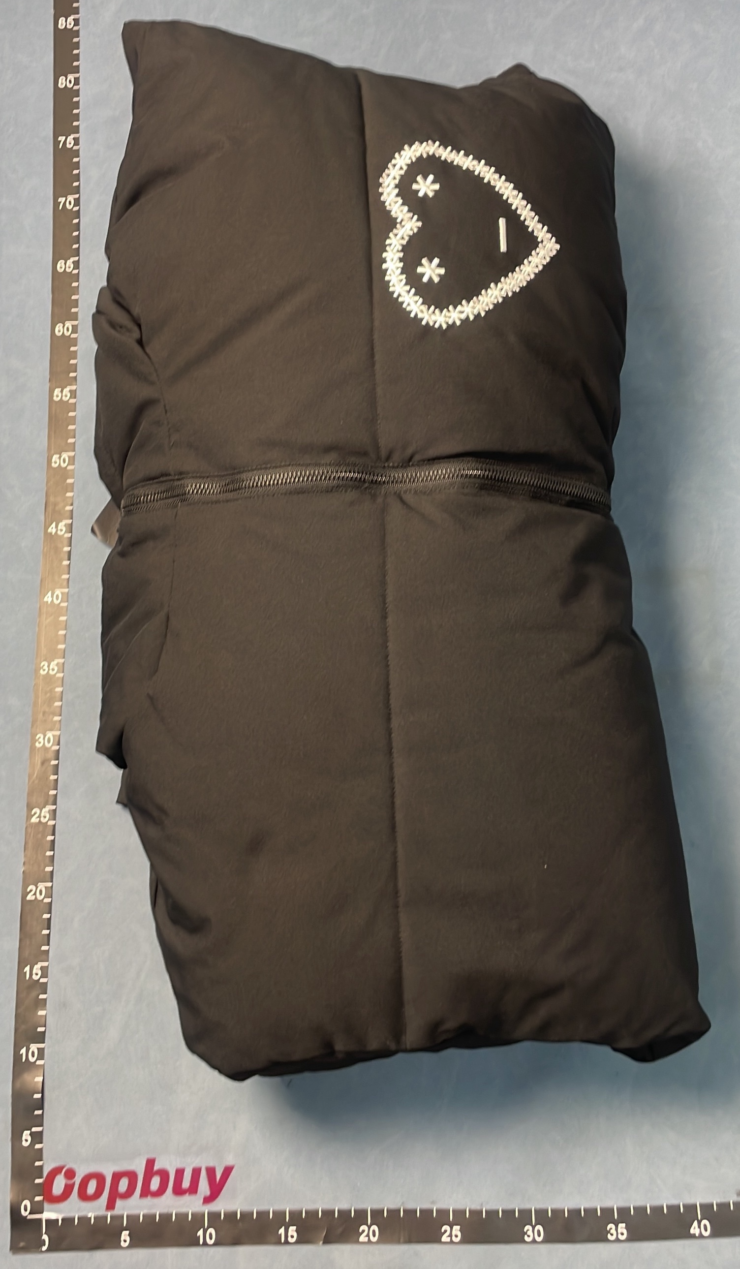 Black Hooded Puffer Jacket with Abstract Design