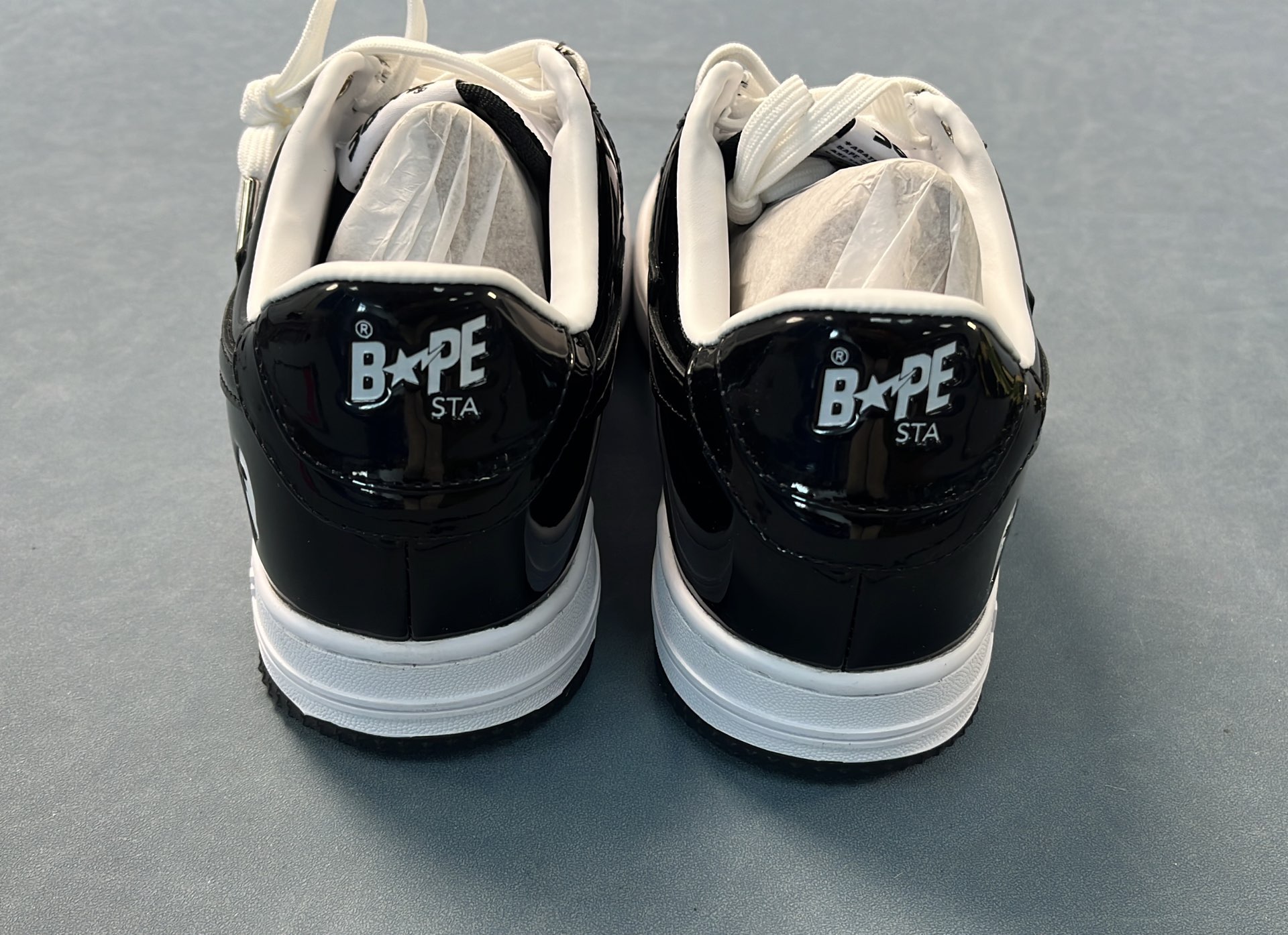 BAPE Sta Low Black White Patent Leather Sneakers