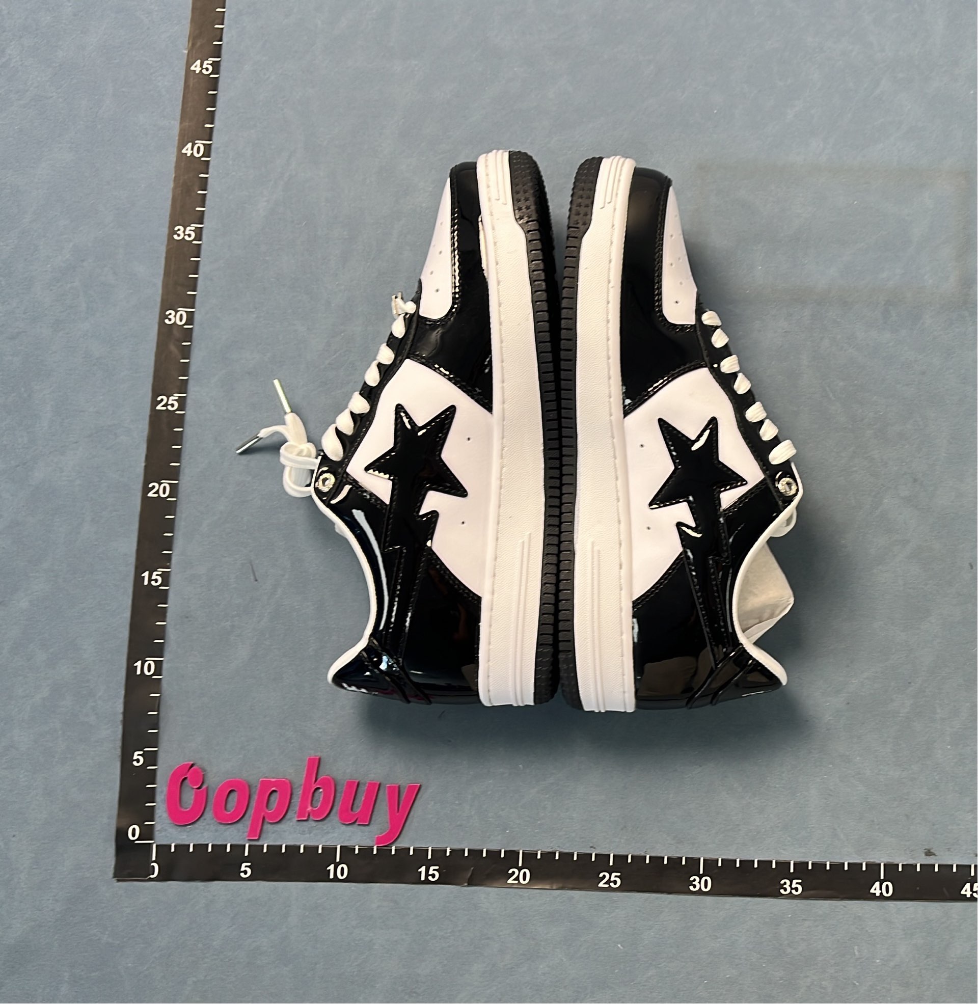 BAPE Sta Low Black White Patent Leather Sneakers