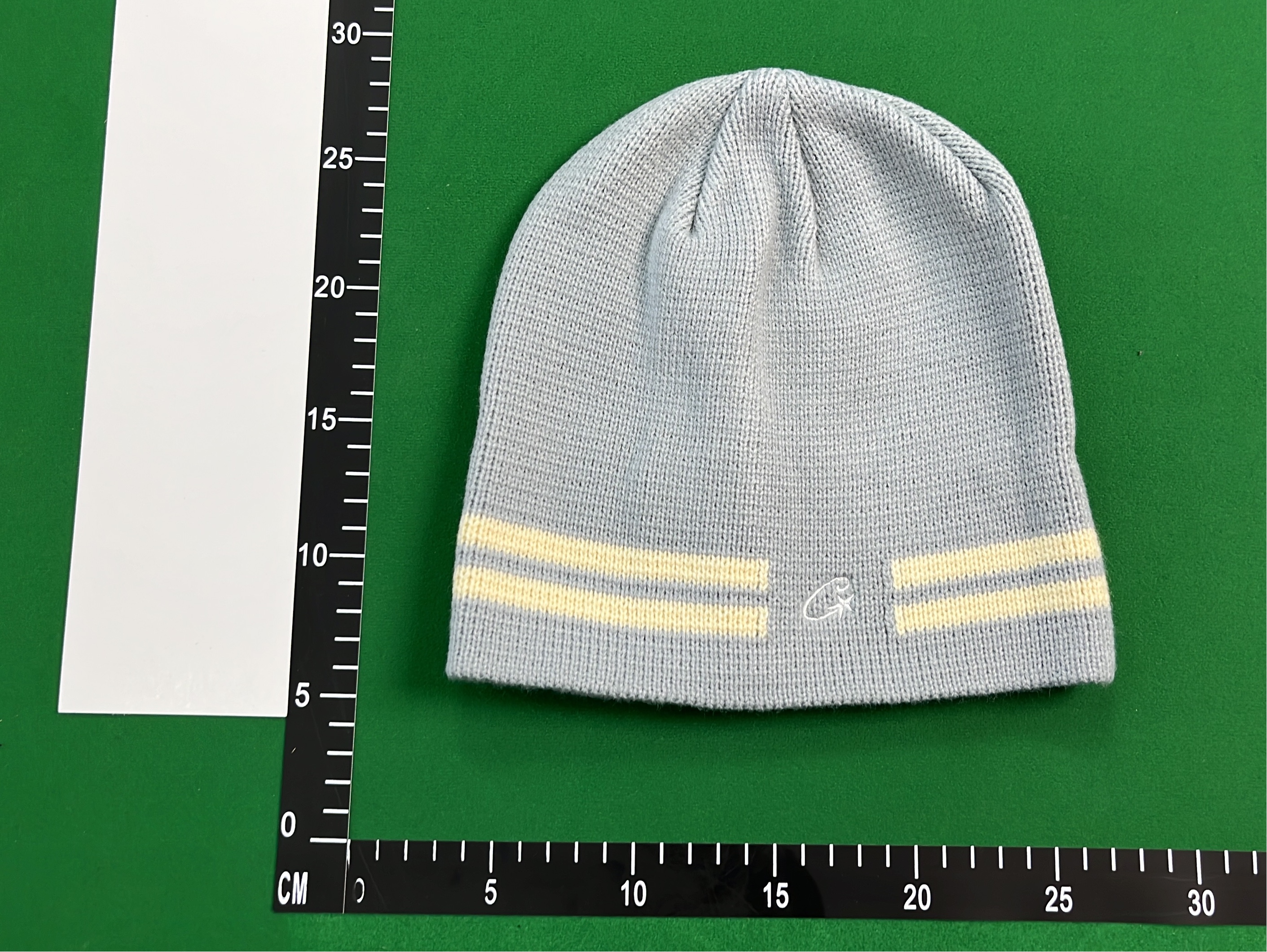 Gray Knit Beanie with Yellow Stripes