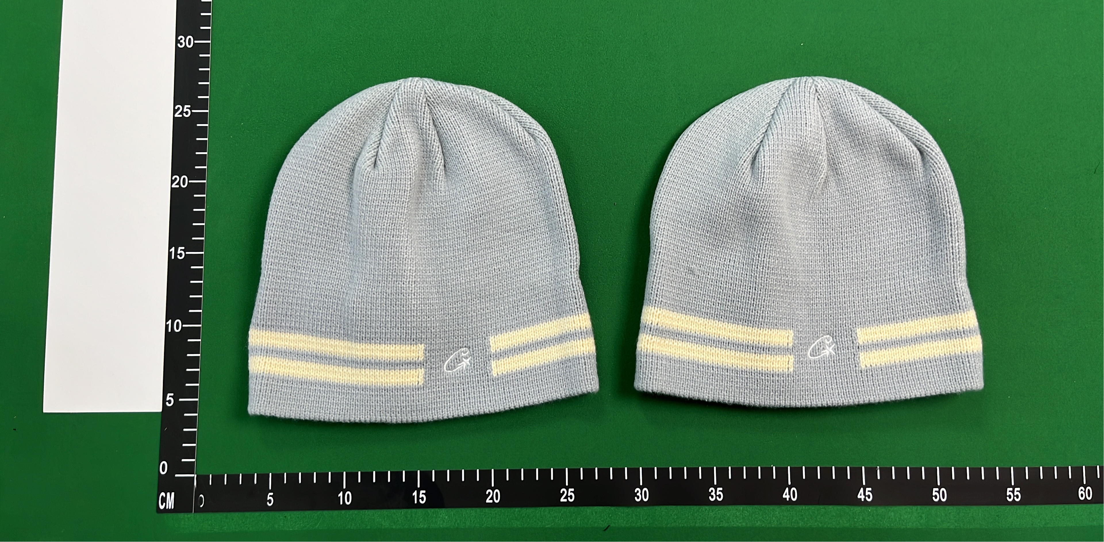 Gray Knit Beanie with Yellow Stripes