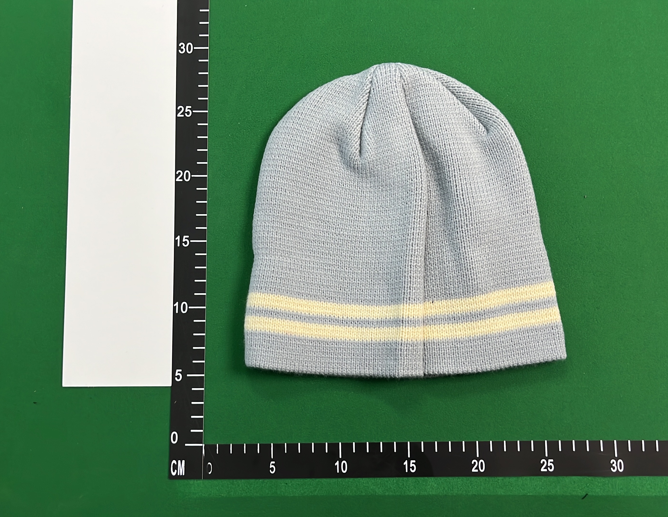 Gray Knit Beanie with Yellow Stripes