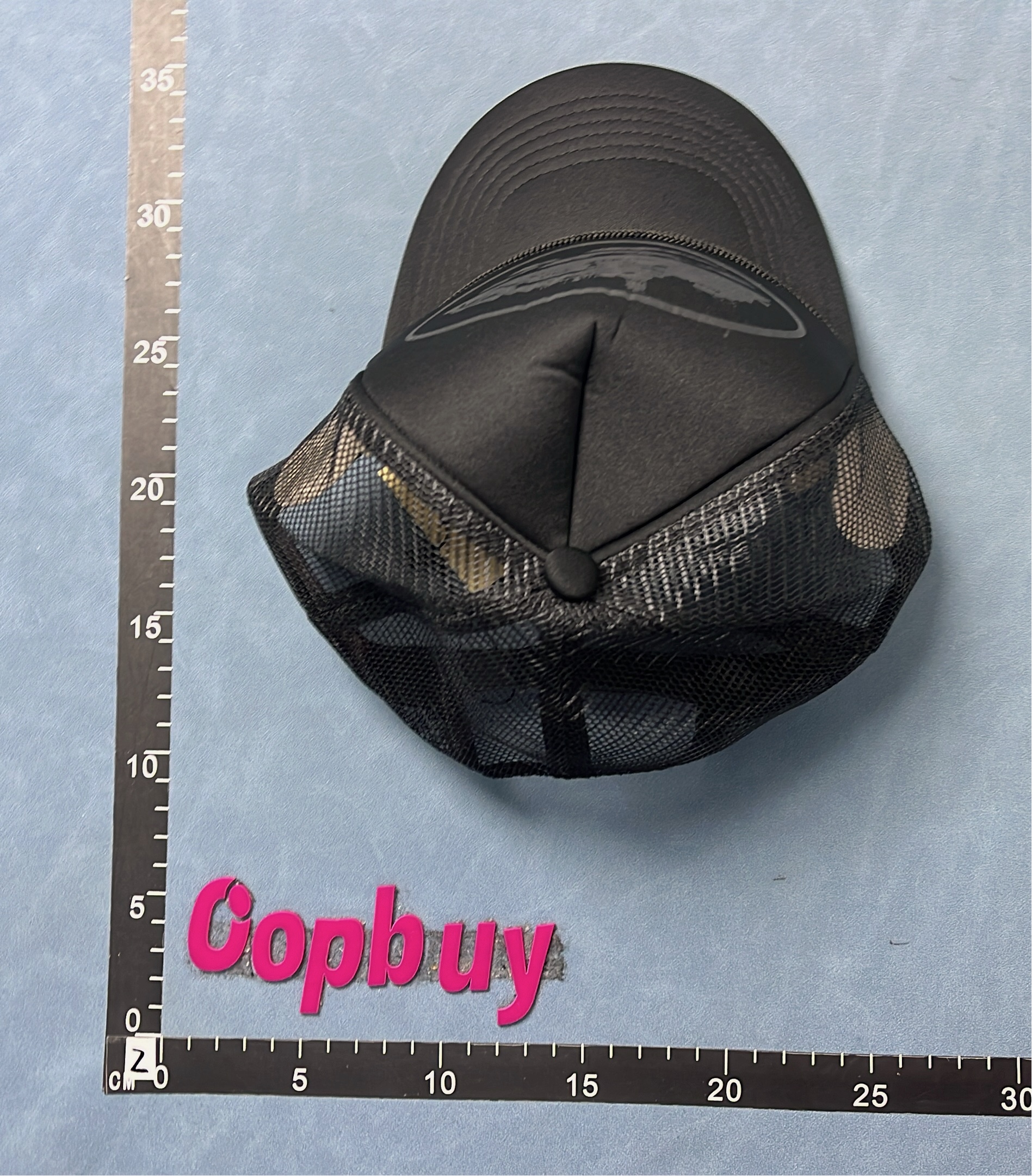 Black Trucker Hat with Blue and Grey Ocean Design