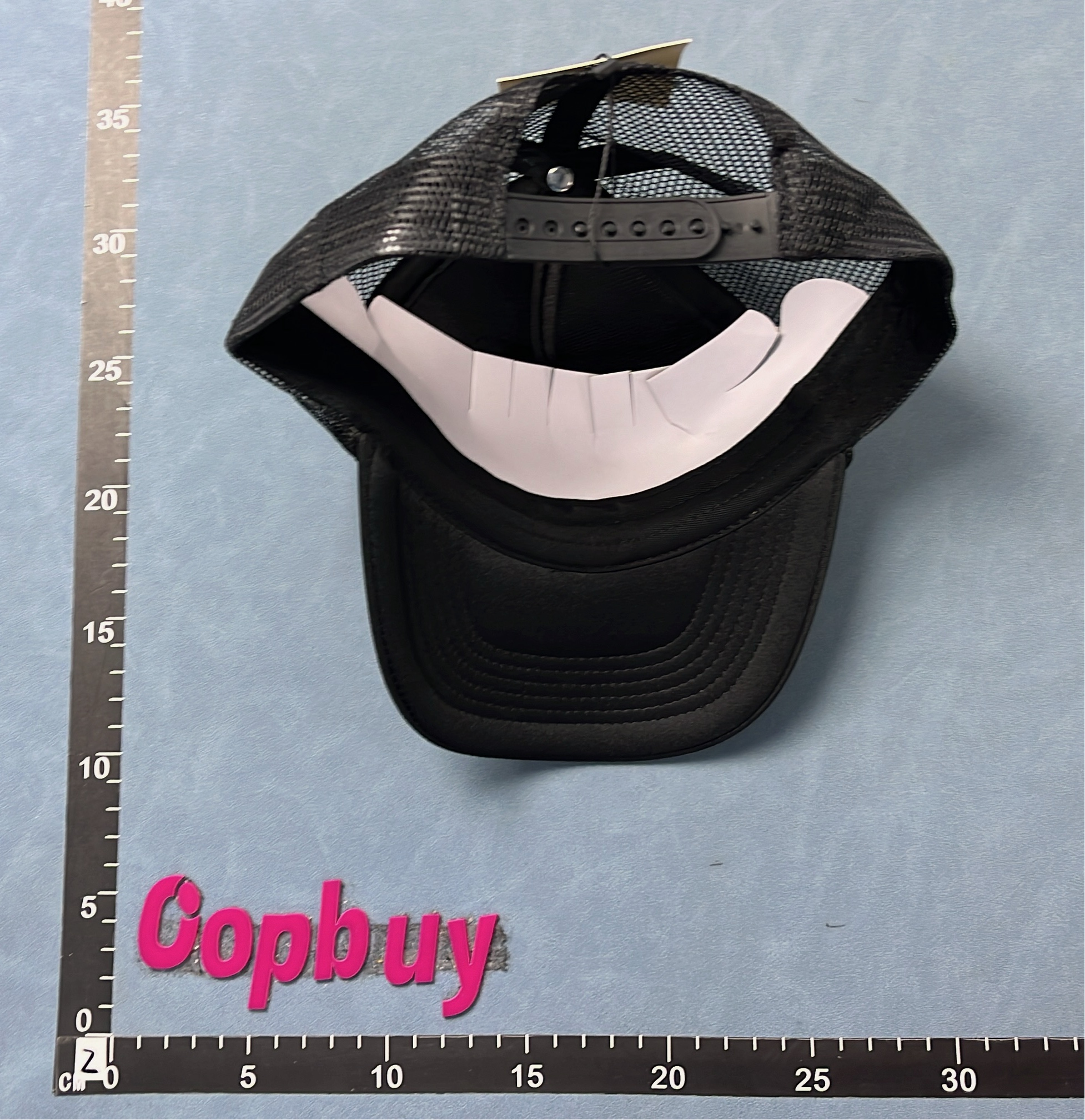 Black Trucker Hat with Blue and Grey Ocean Design