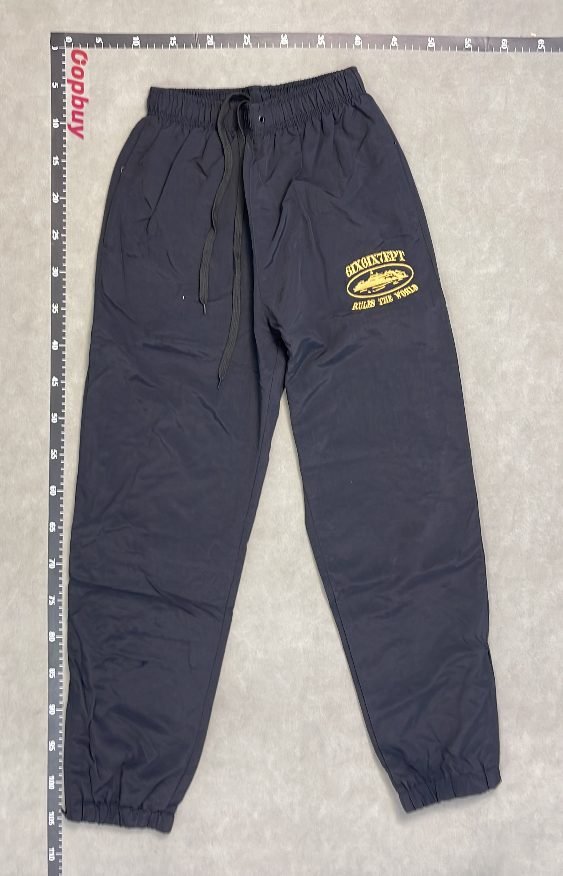 Black Embroidered Sweatpants with Elastic Waist