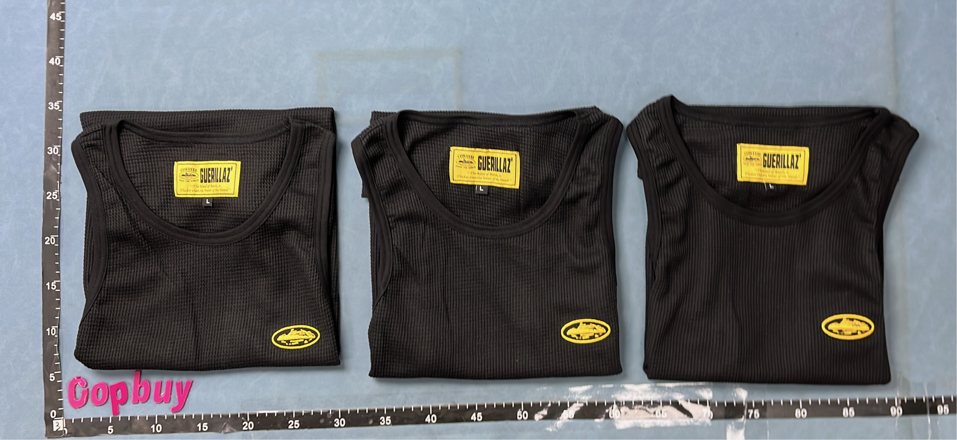 Black Ribbed Tank Top with Yellow Logo