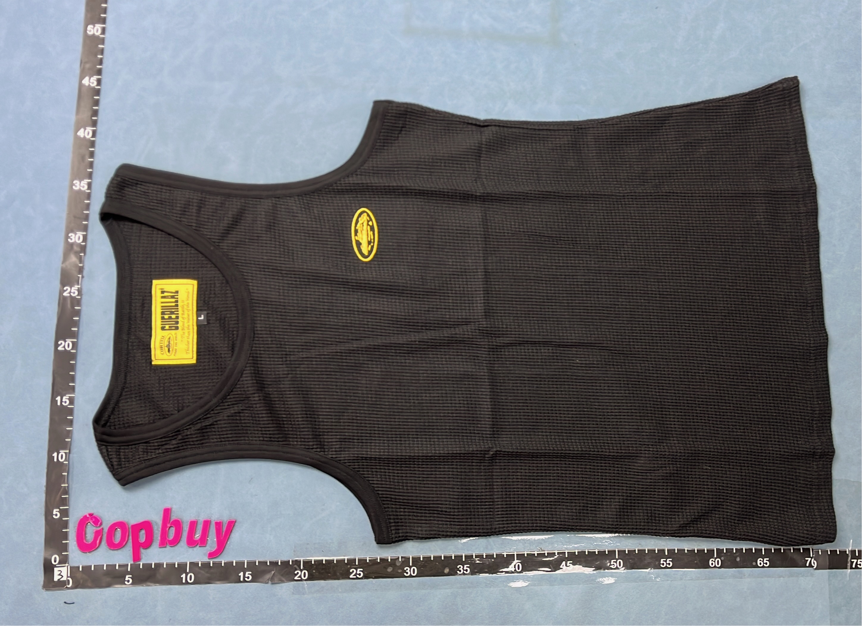 Black Ribbed Tank Top with Yellow Logo