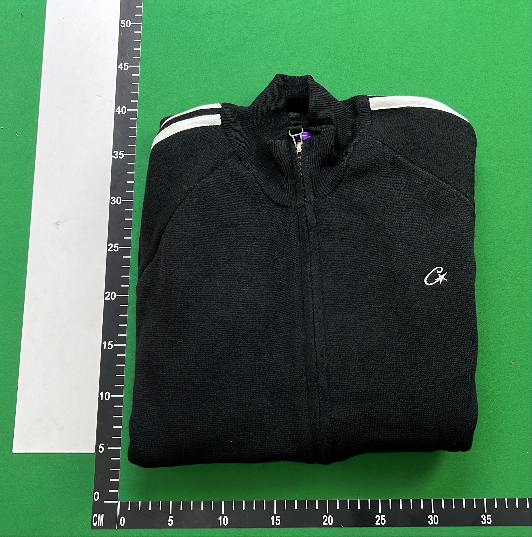 Black Track Jacket with White Stripes