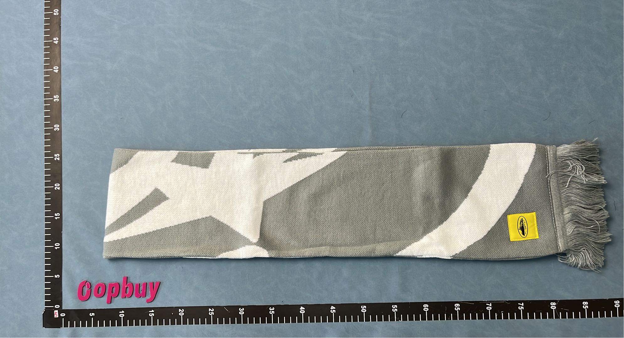 Abstract Pattern Scarf Gray White Fringe Design