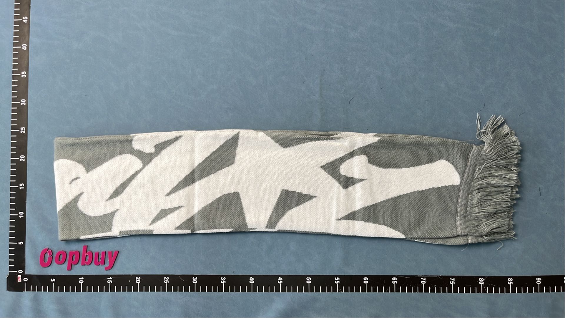 Abstract Pattern Scarf Gray White Fringe Design
