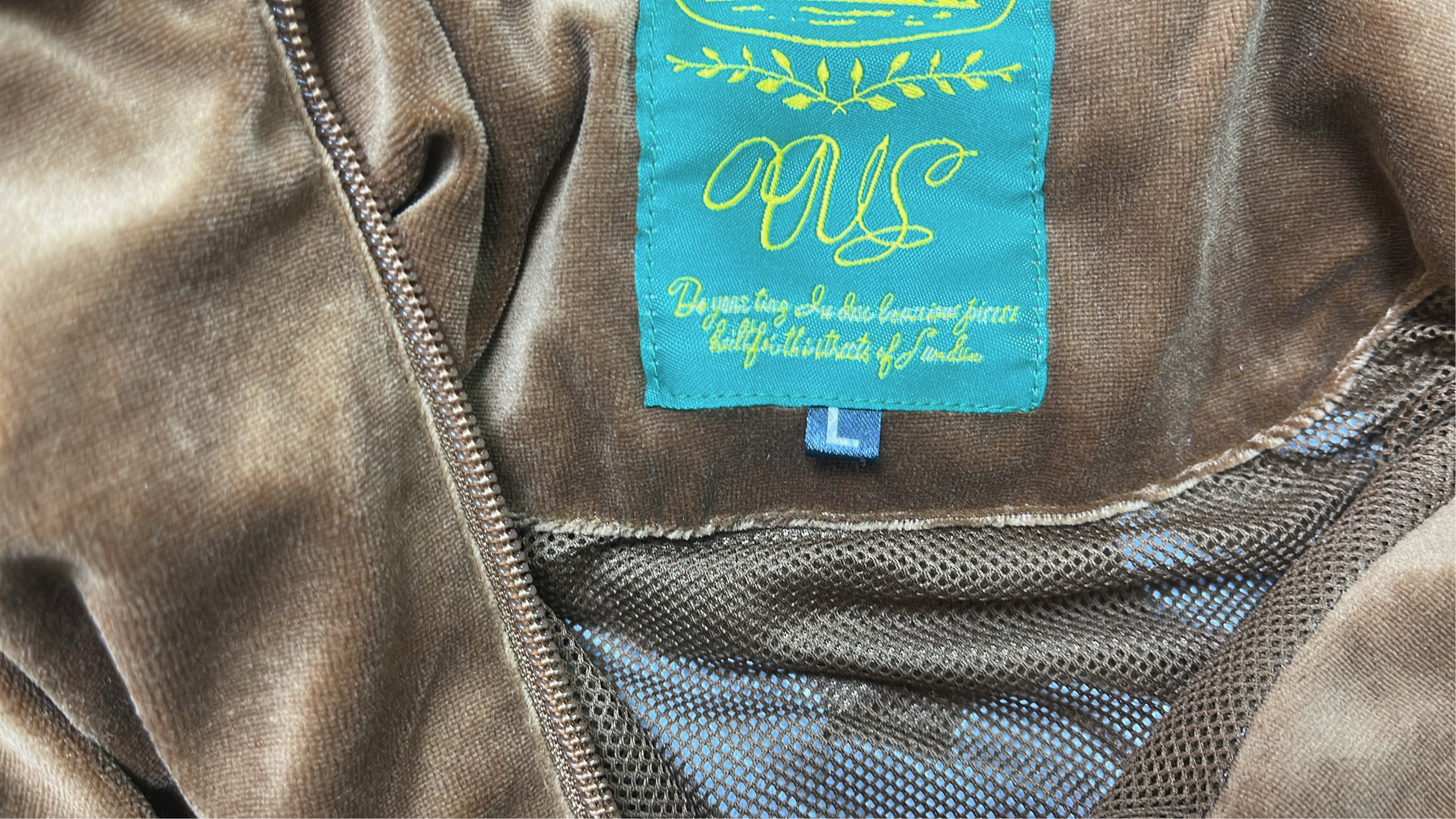Brown Velour Track Jacket with White Trim and Logo