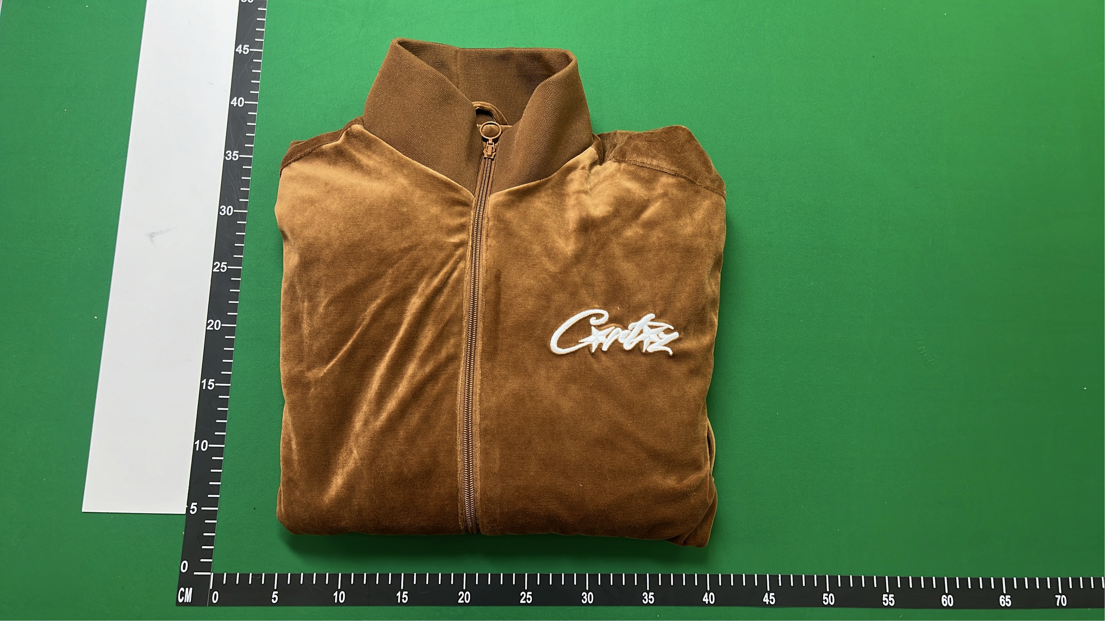 Brown Velour Track Jacket with White Trim and Logo