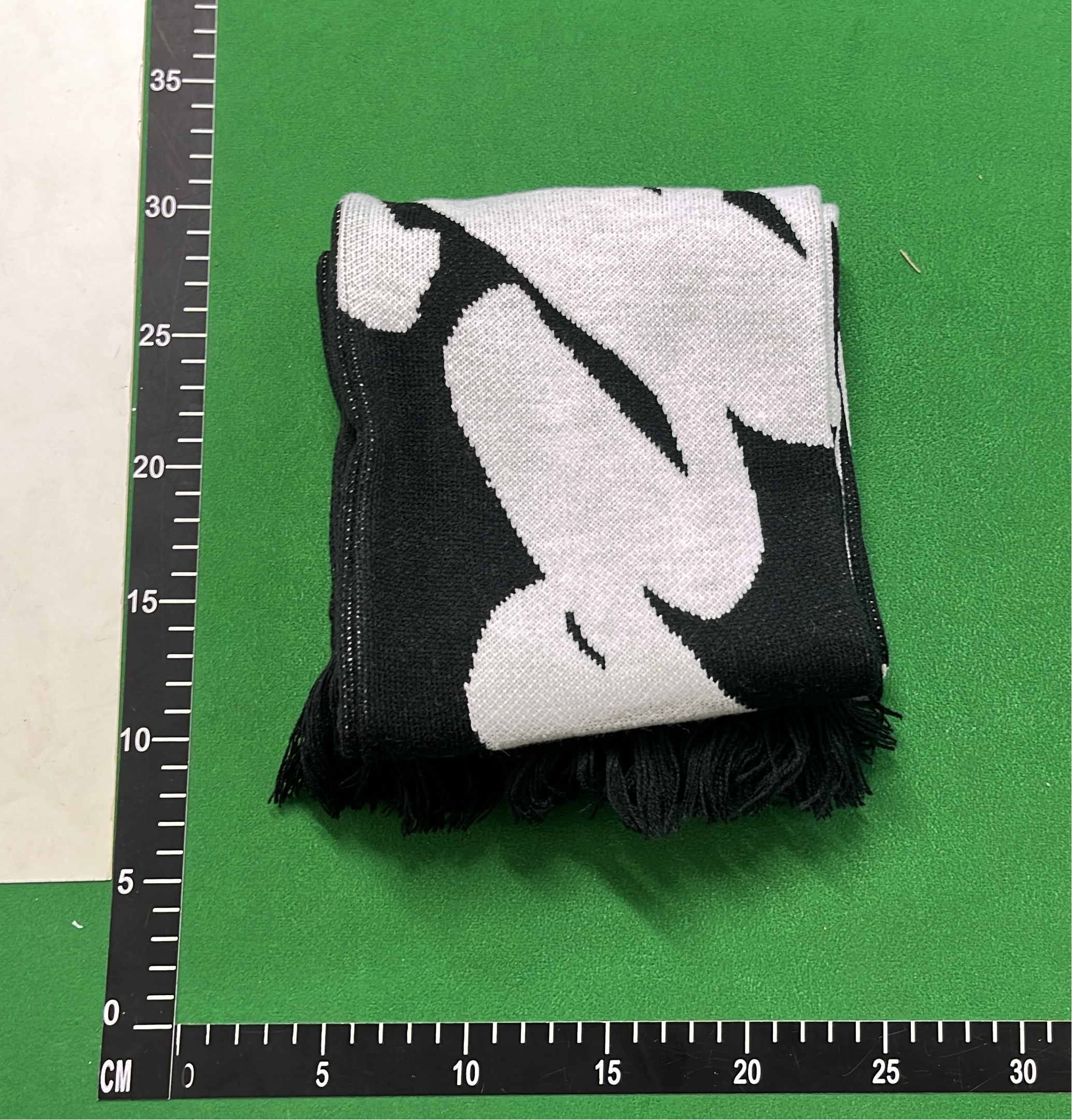 Black and White Geometric Pattern Scarf with Fringe