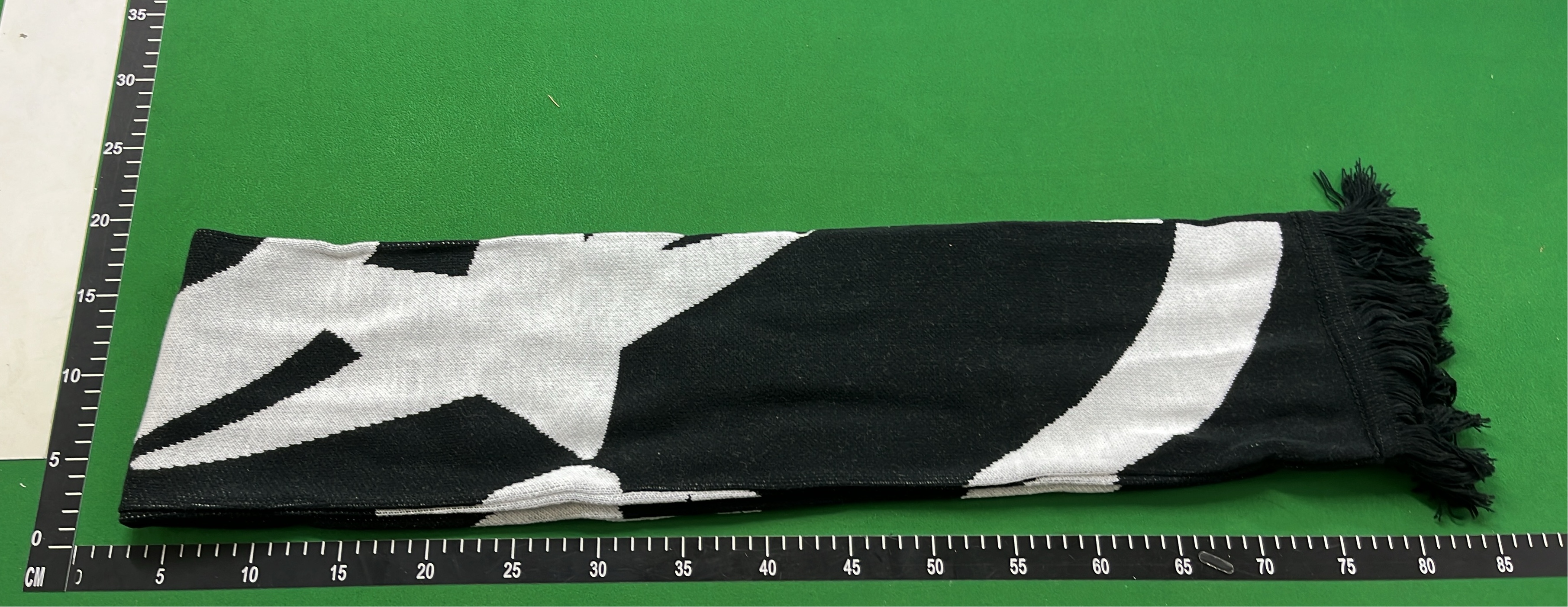 Black and White Geometric Pattern Scarf with Fringe